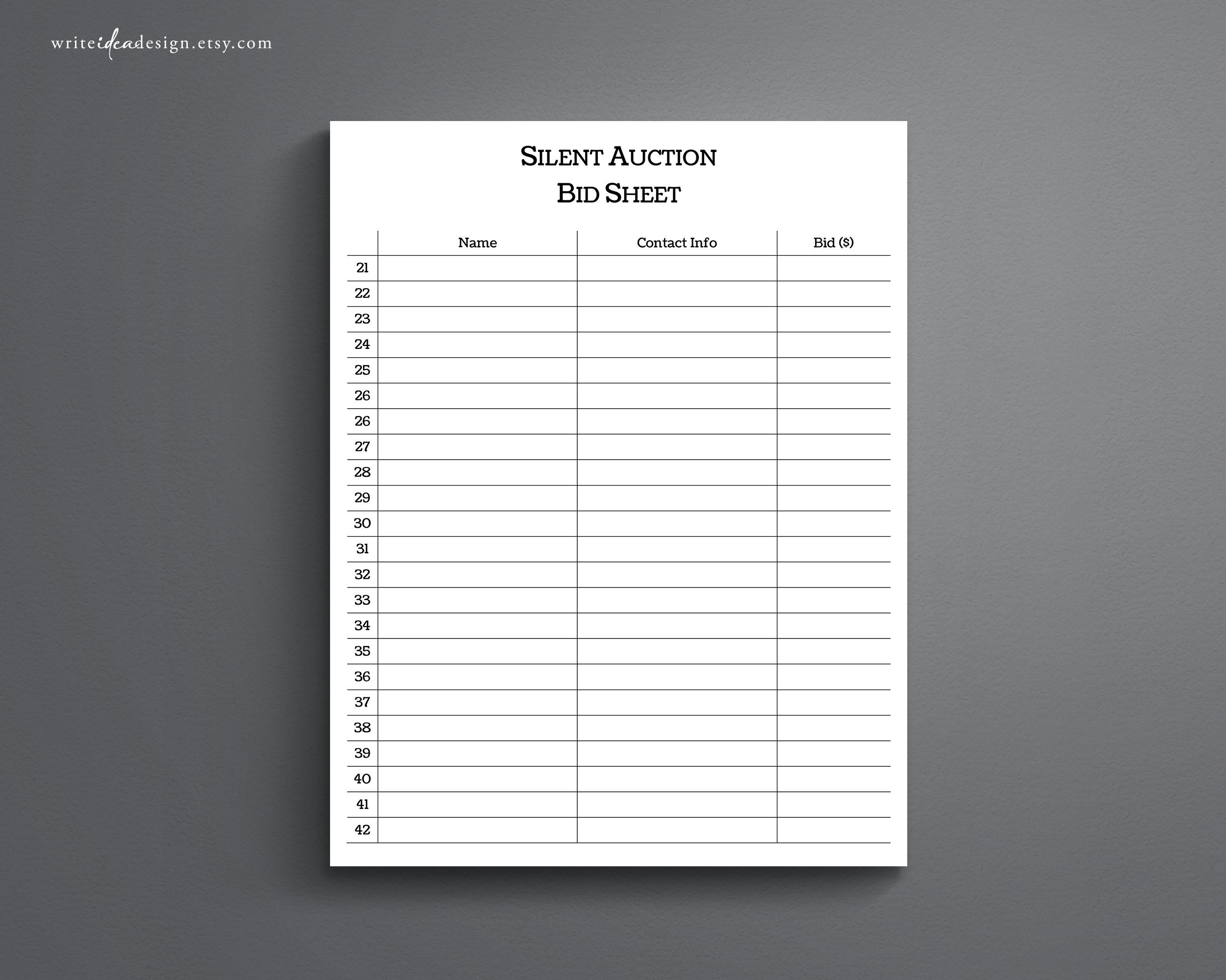 free printable bid sheets