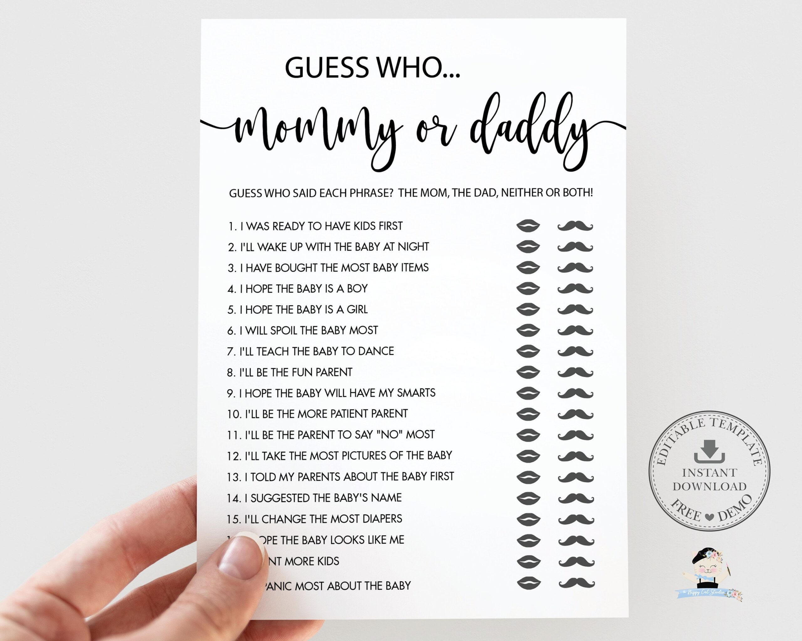 EDITABLE TEMPLATE Mommy Or Daddy Guess Who Said It Game Printable He Said She Said Baby Shower Activity Minimalist Modern Lettering MN1 Etsy