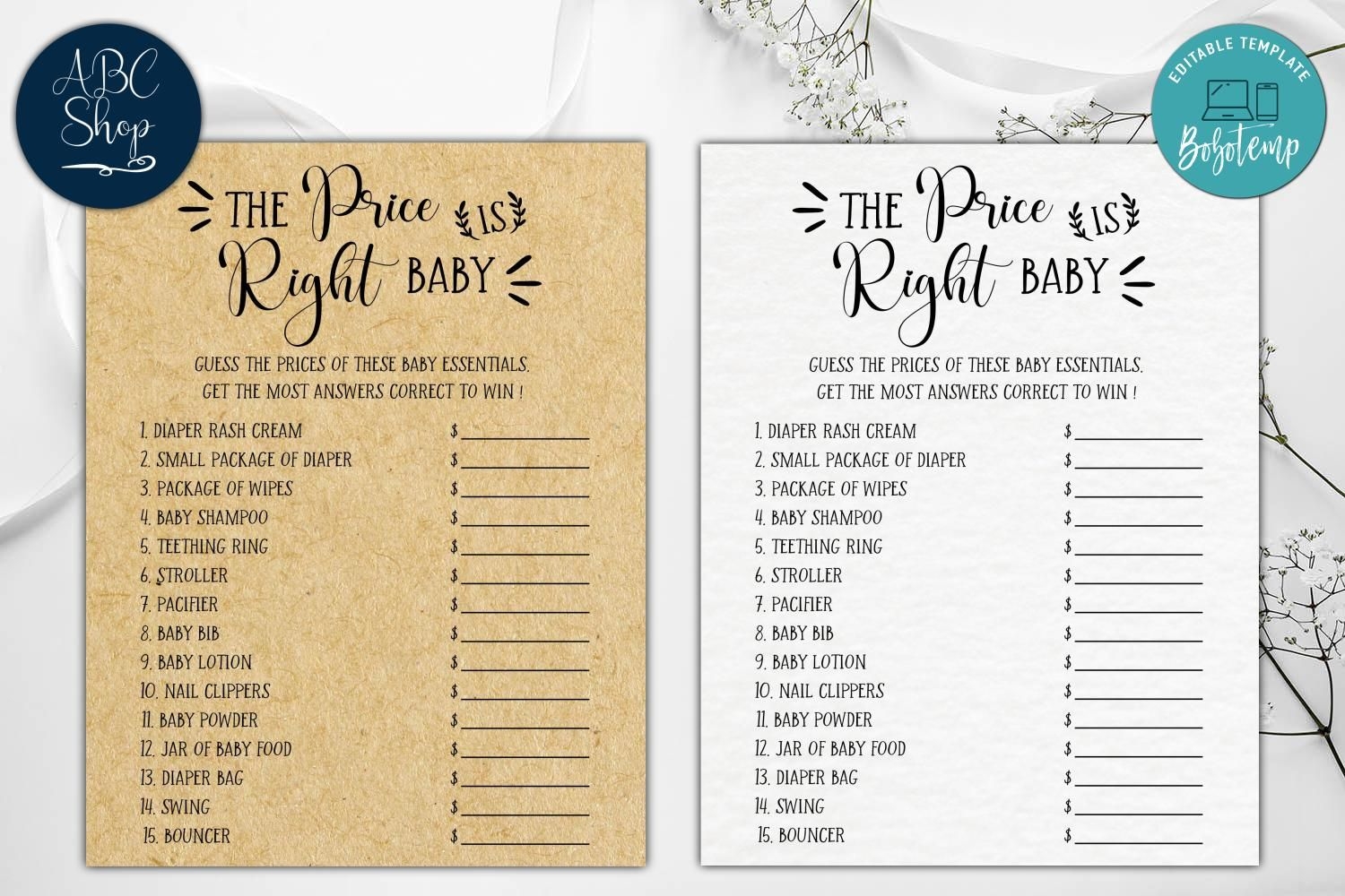 Editable The Price Is Right Baby Shower Game DIY