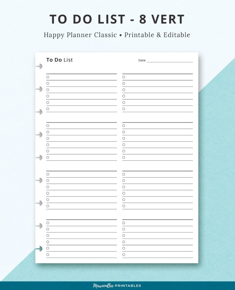 Editable To Do List Happy Planner Classic Printable Planner Insert 