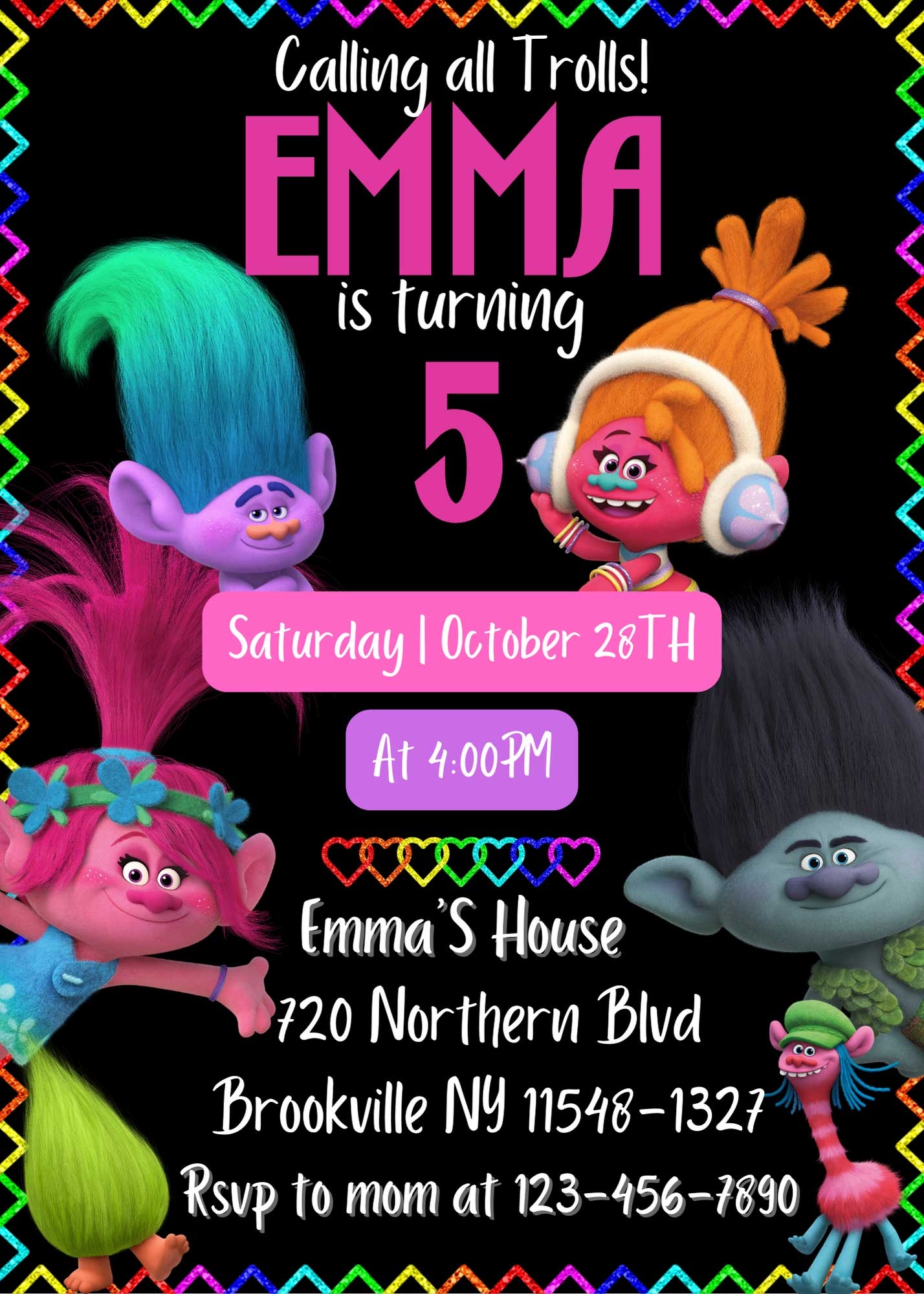 free printable trolls invitations