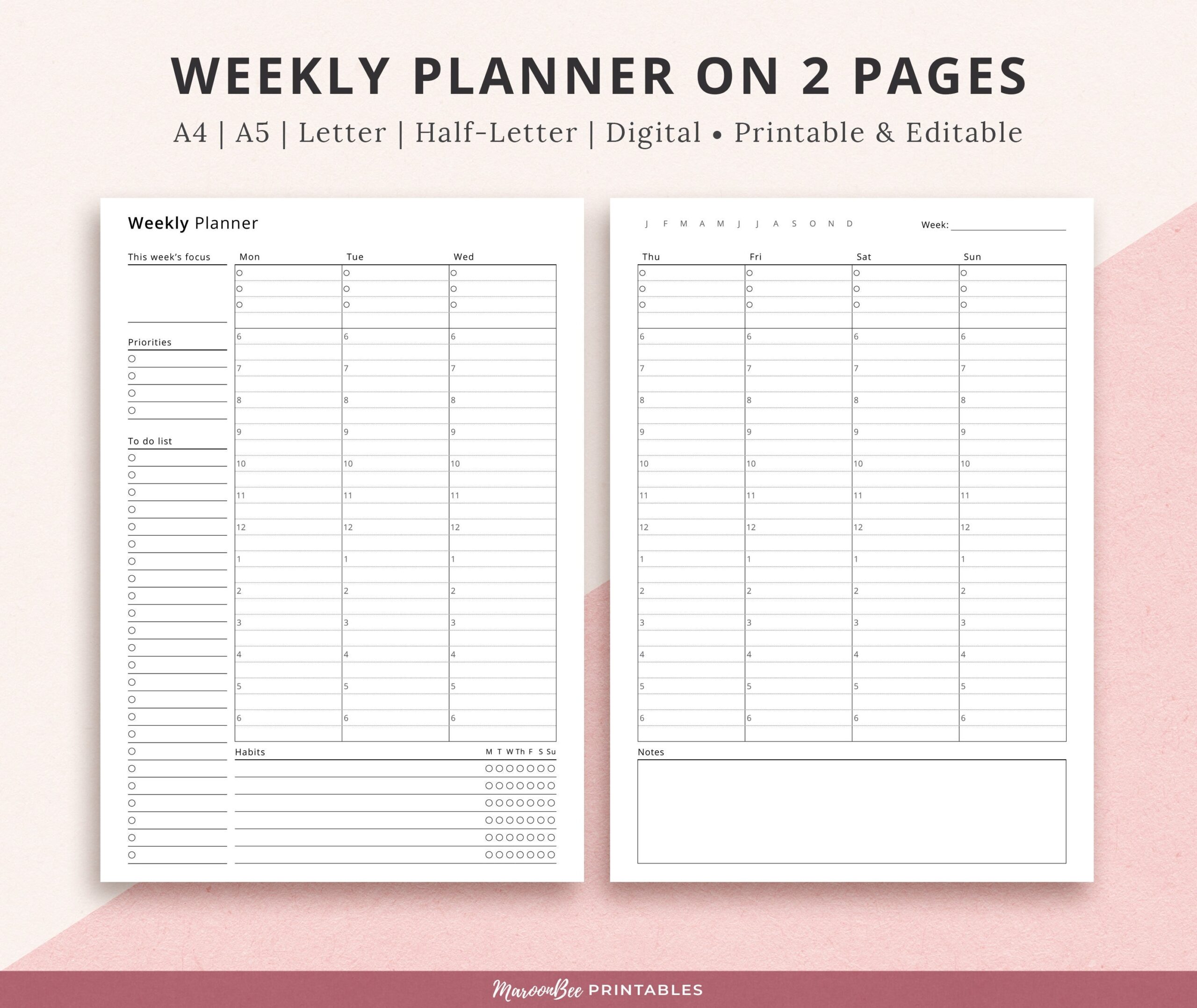 Editable Weekly Planner On 2 Pages Wo2p Fillable Weekly 
