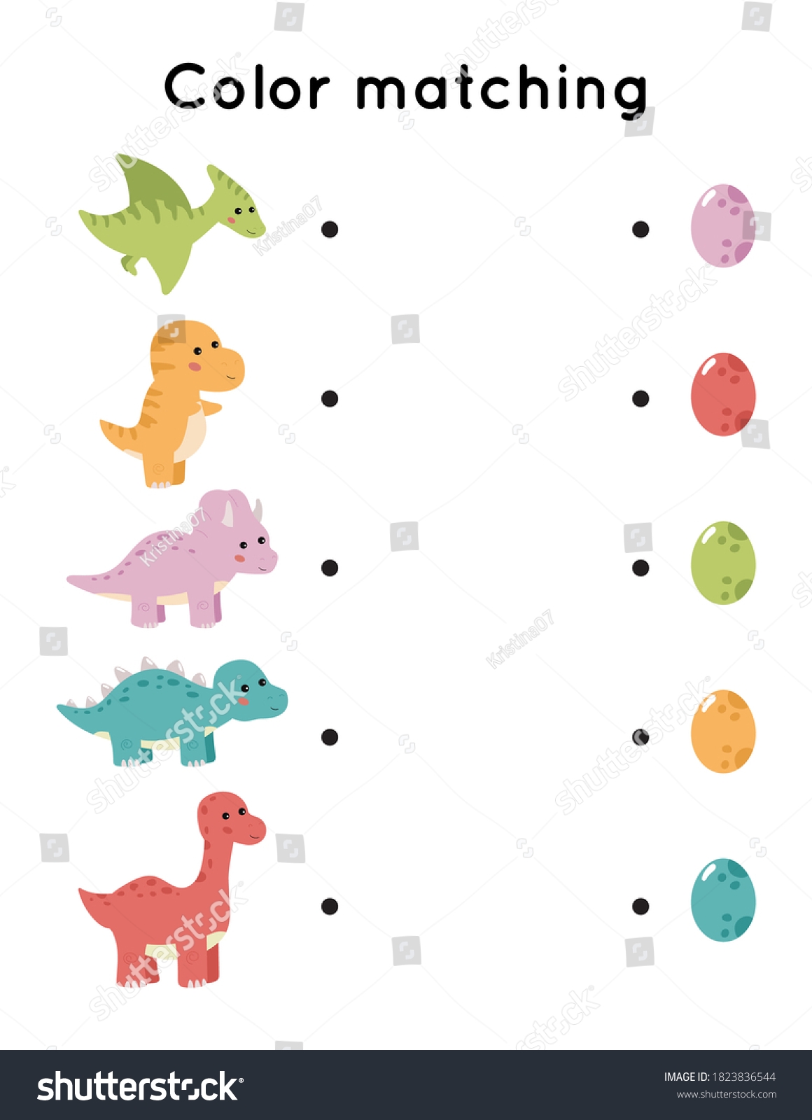 Educational Color Matching Game Printable Worksheet Stock Vector 