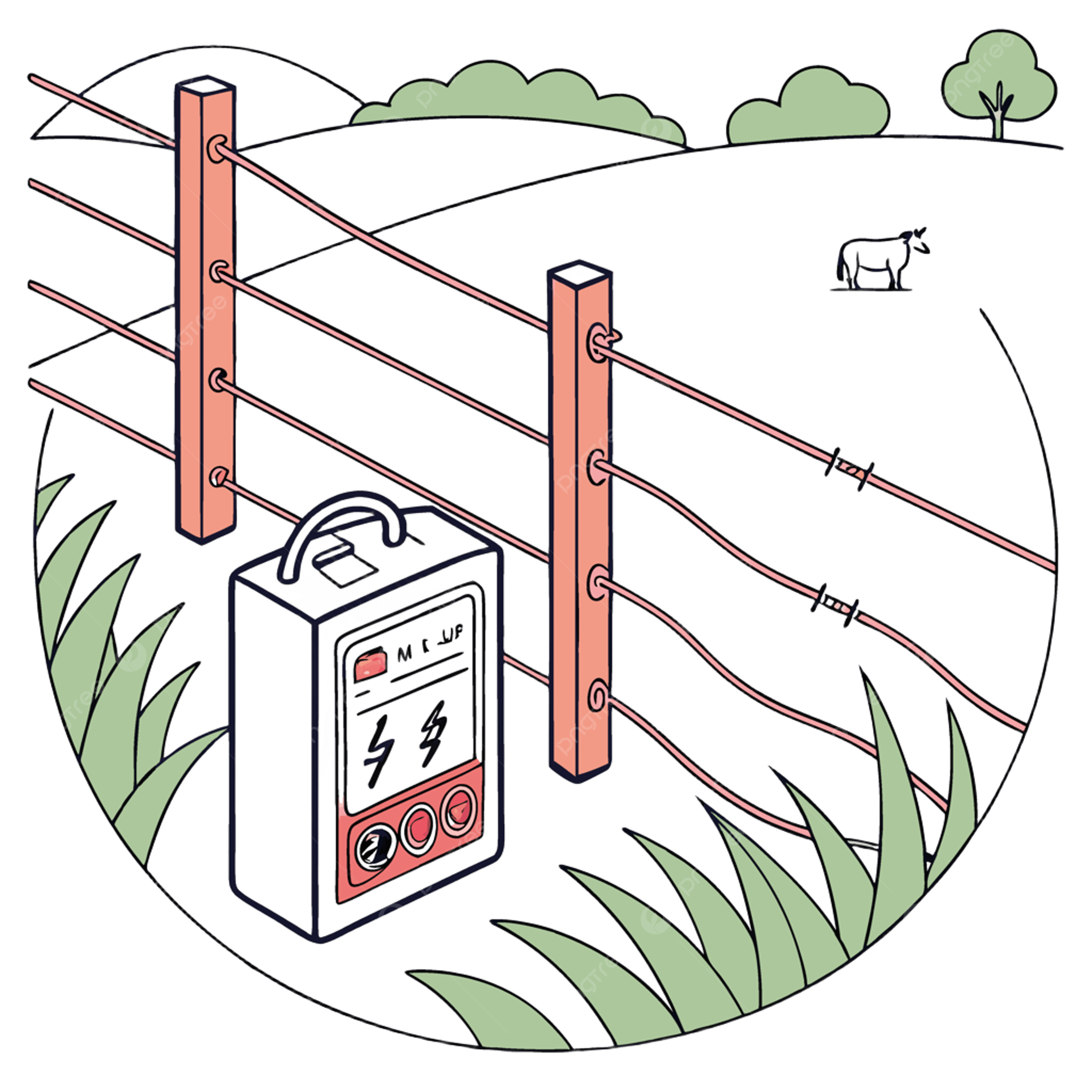 Electric Fence Device For Livestock Protection And Boundary Control In Agricultural Settings Illustration Vector Camping Nature Summer PNG And Vector With Transparent Background For Free Download