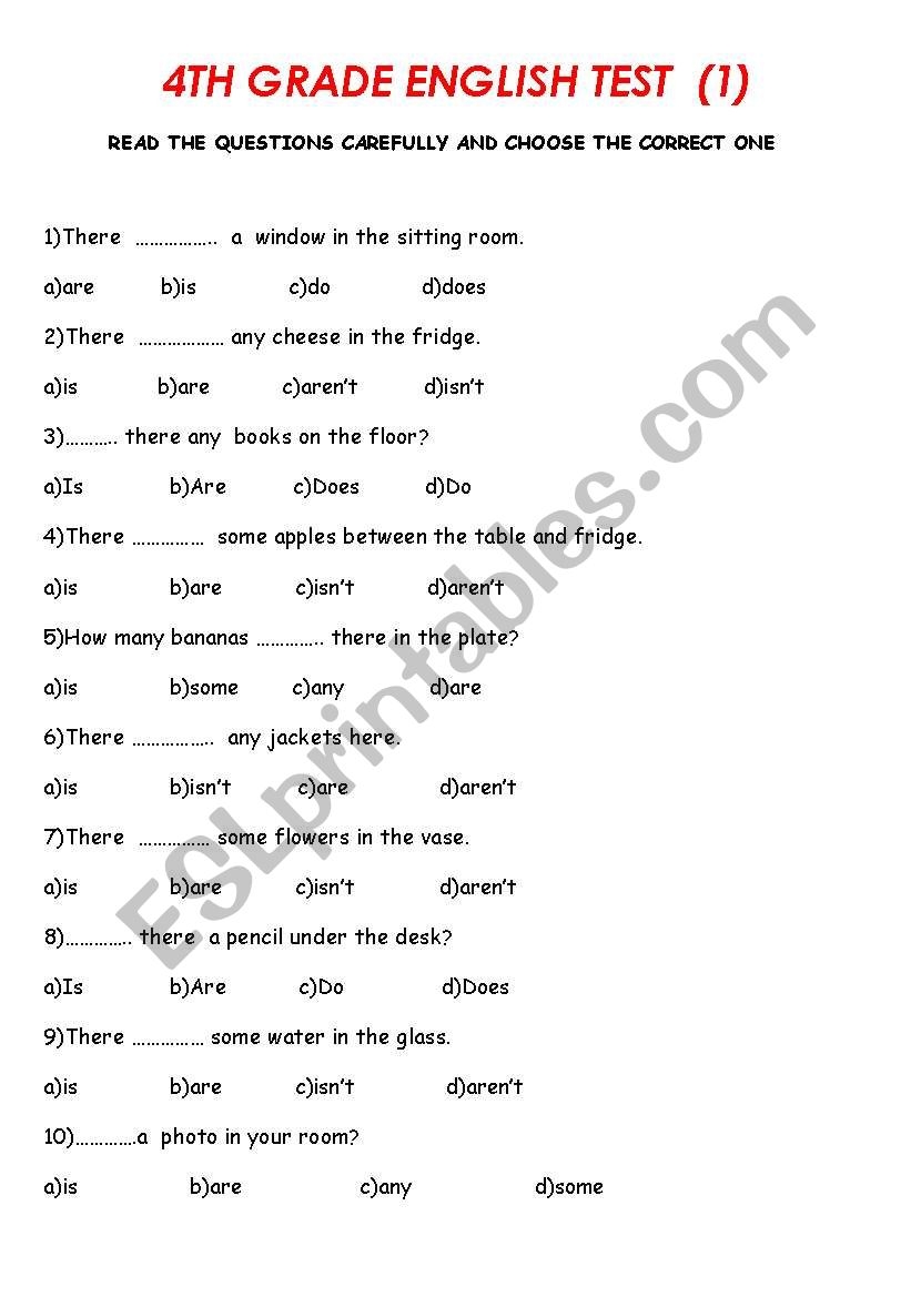 Elementary Level Test ESL Worksheet By Pinarkrts