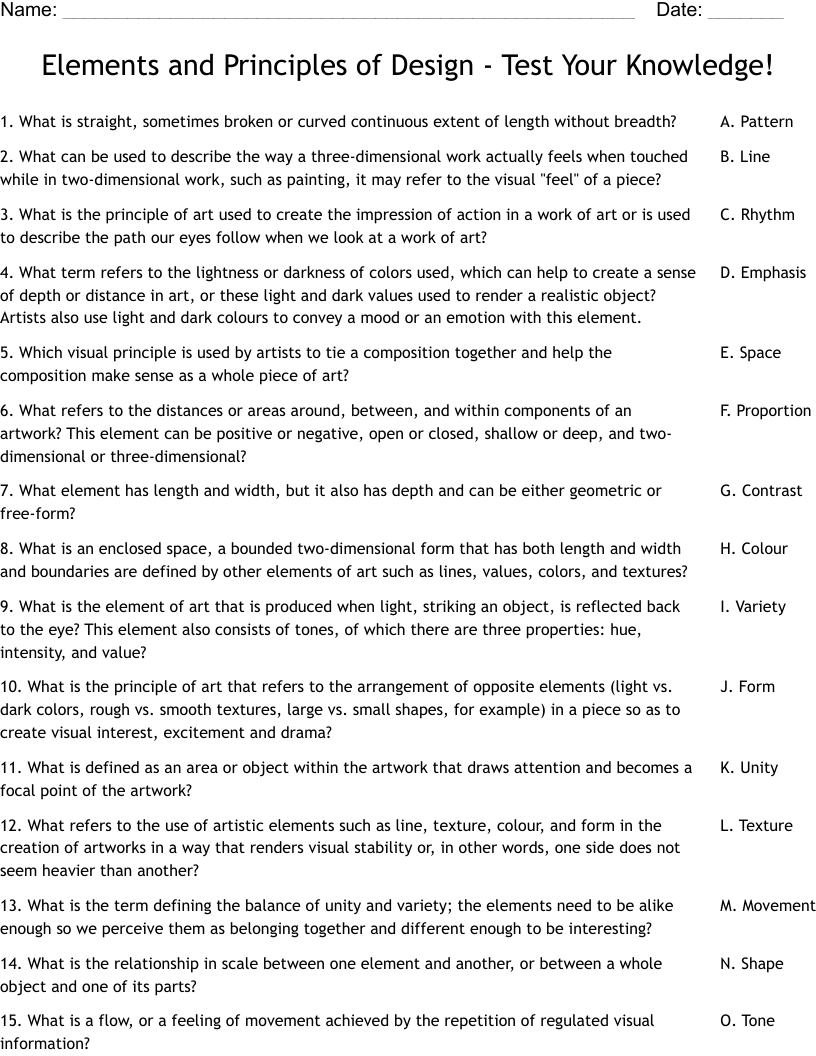 Elements And Principles Of Design Test Your Knowledge Worksheet 