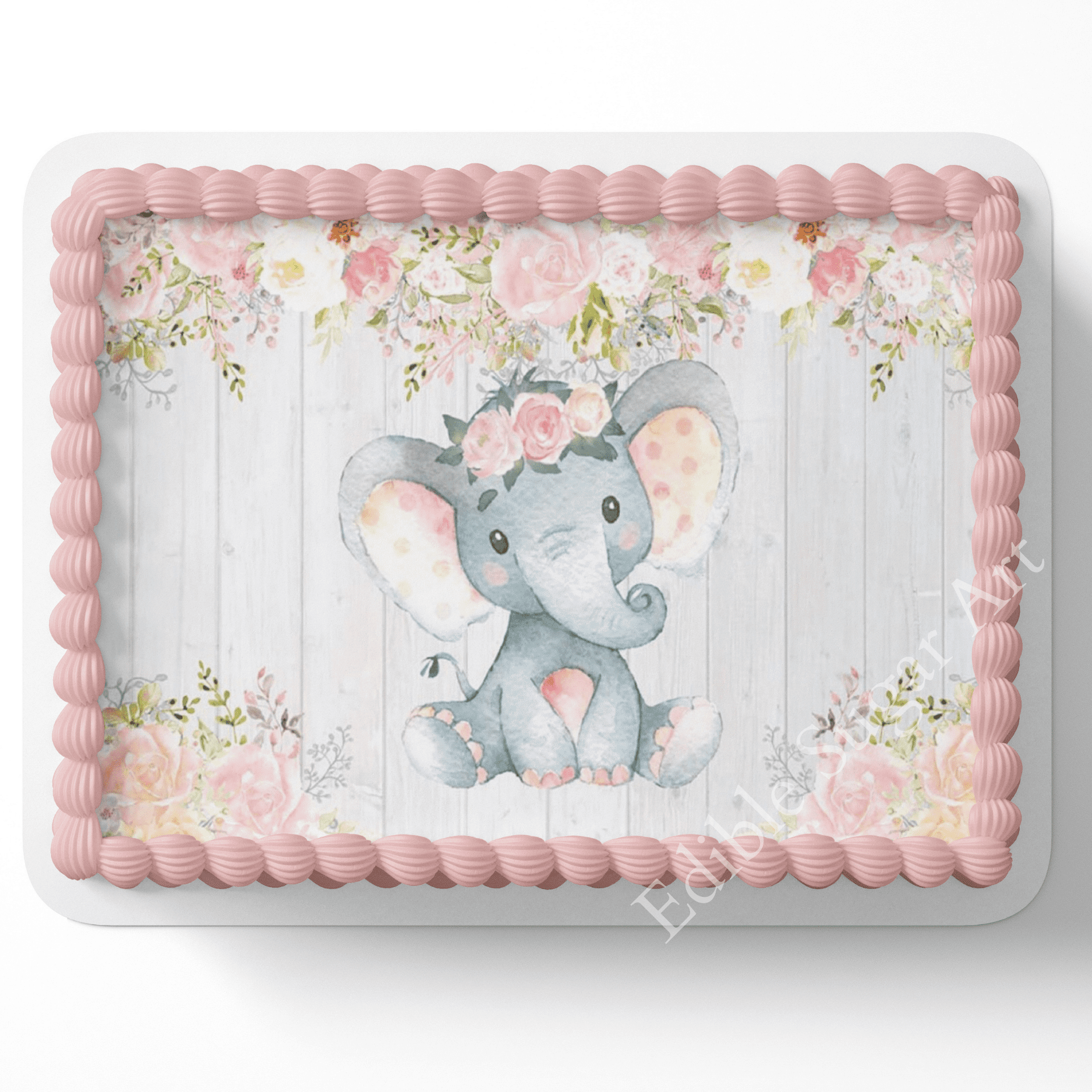 Elephant Themed Baby Shower Edible Image Cake Topper By Edible Sugar Art Walmart