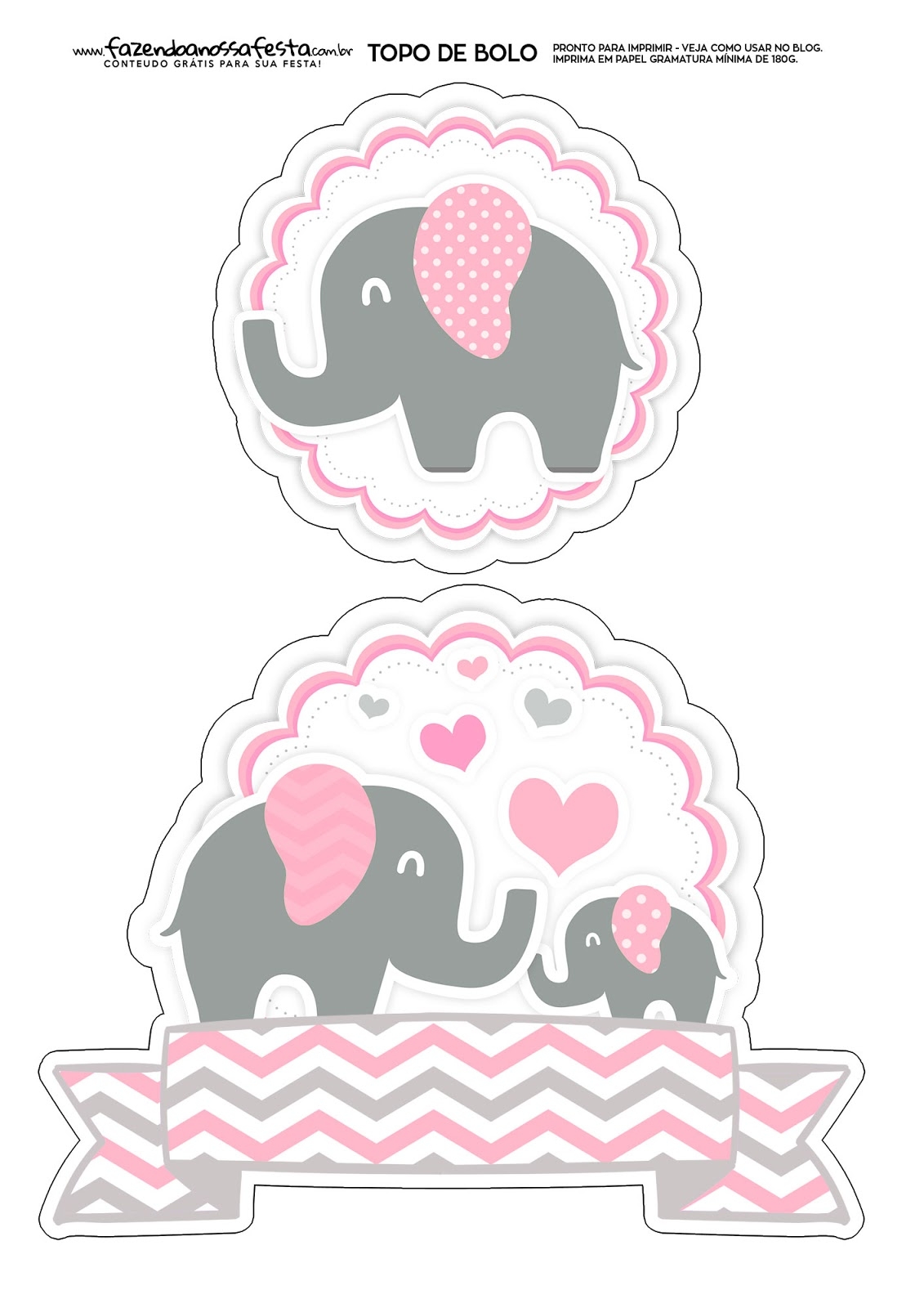 Elephants In Pink Free Printable Cake Toppers Oh My Baby 