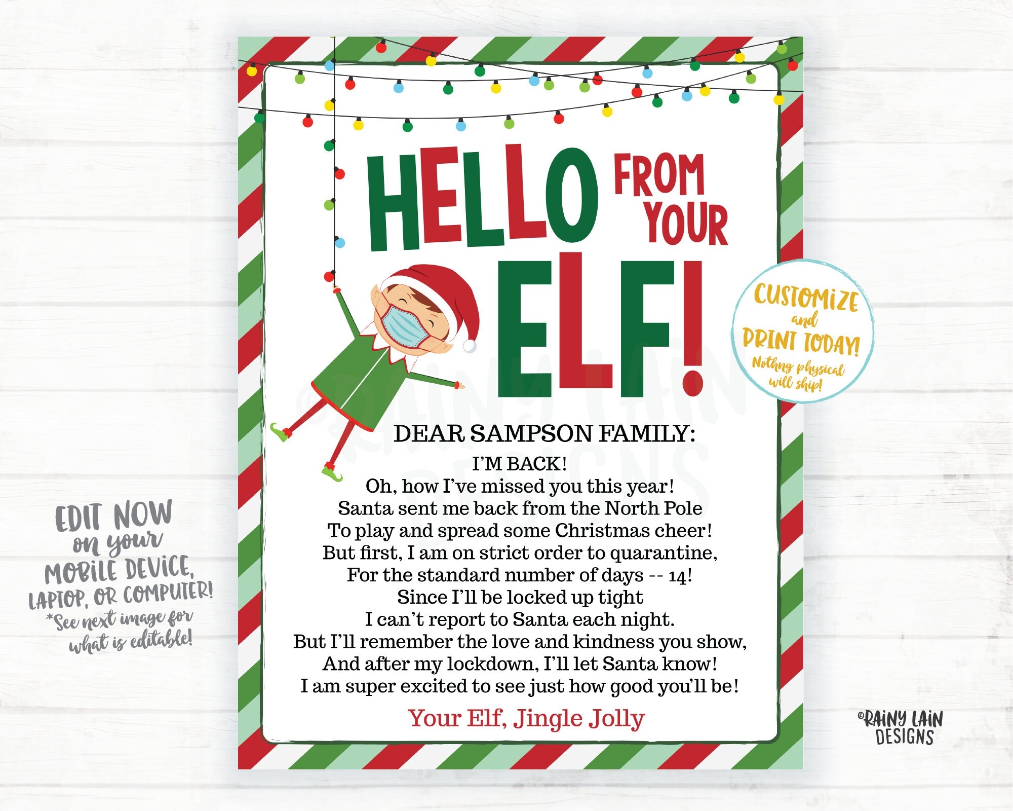 Elf Quarantine Letter Hello From Your Elf Christmas 2020 Hello 