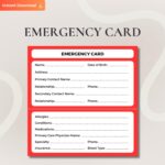 Emergency Contact Card Template Printable Emergency Wallet Card 