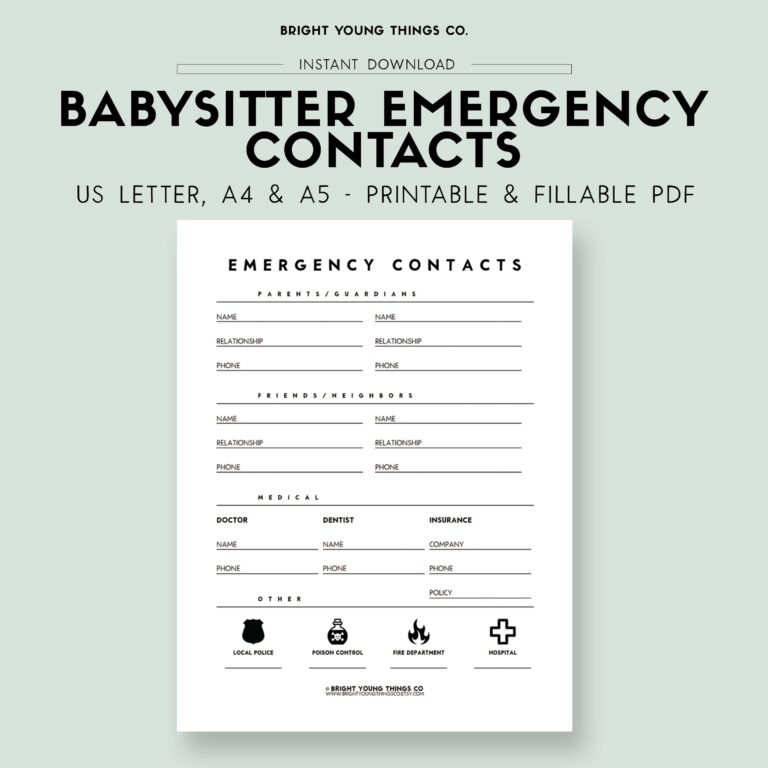 Emergency Contact Info Printable Emergency Contact List Emergency Contact Form Babysitter Guide Printable Emergency Contact Info Etsy Ireland