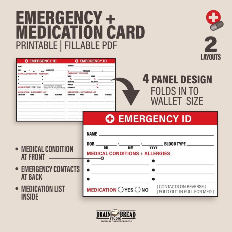 Emergency ID Wallet Card Customisable Medical Info Personal