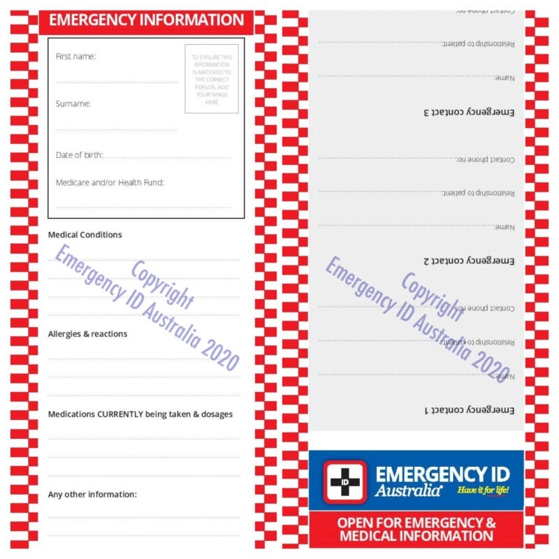 free printable medical id wallet card