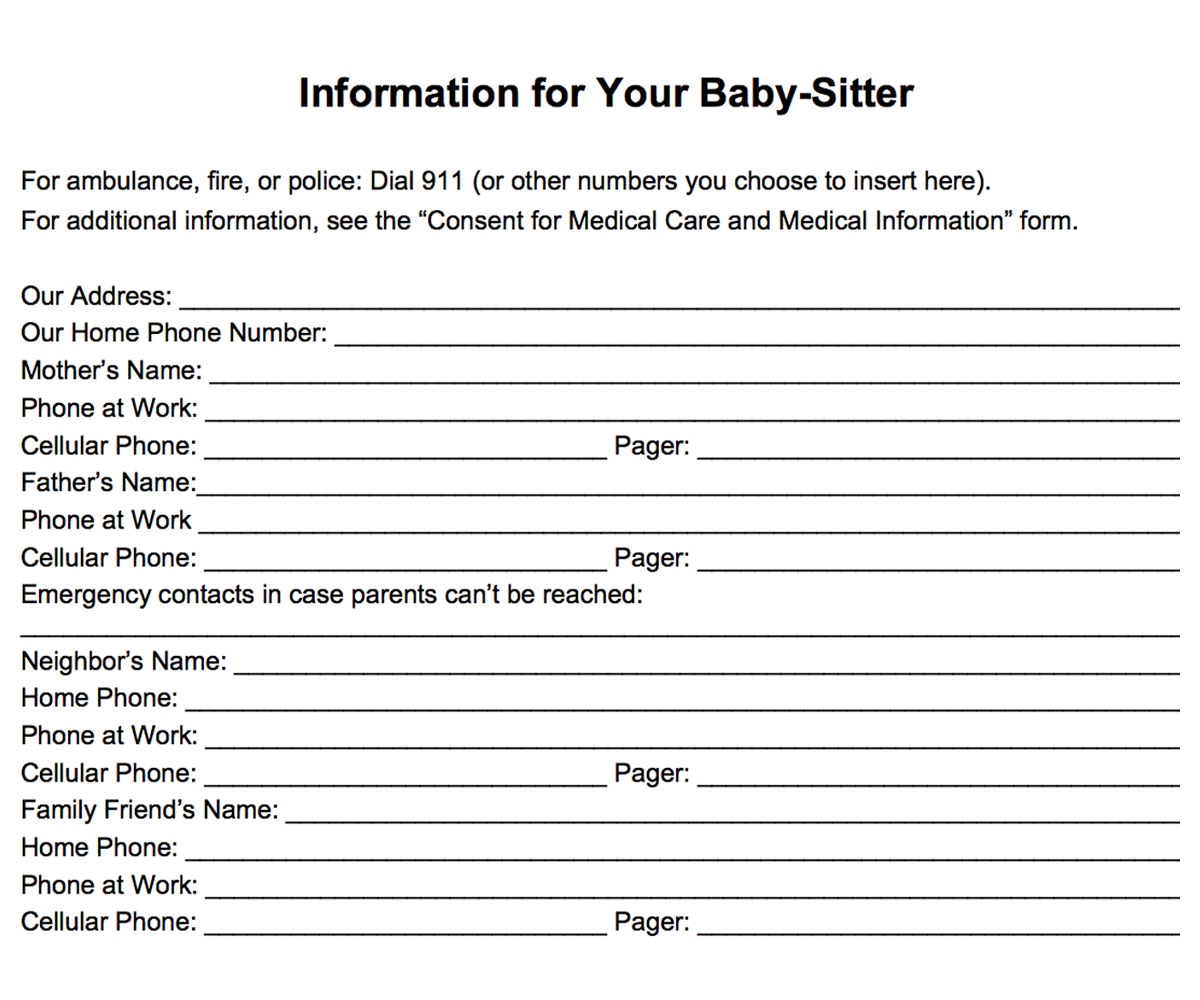 Emergency Information Form For Babysitters Printable FamilyEducation Worksheets Library