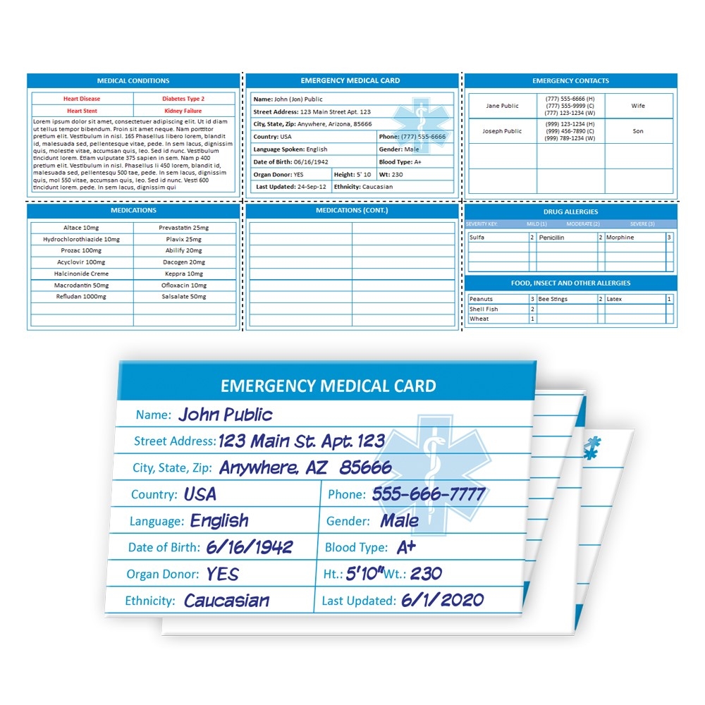 Emergency Medical Cards Includes Protective Sleeves In Case Of 