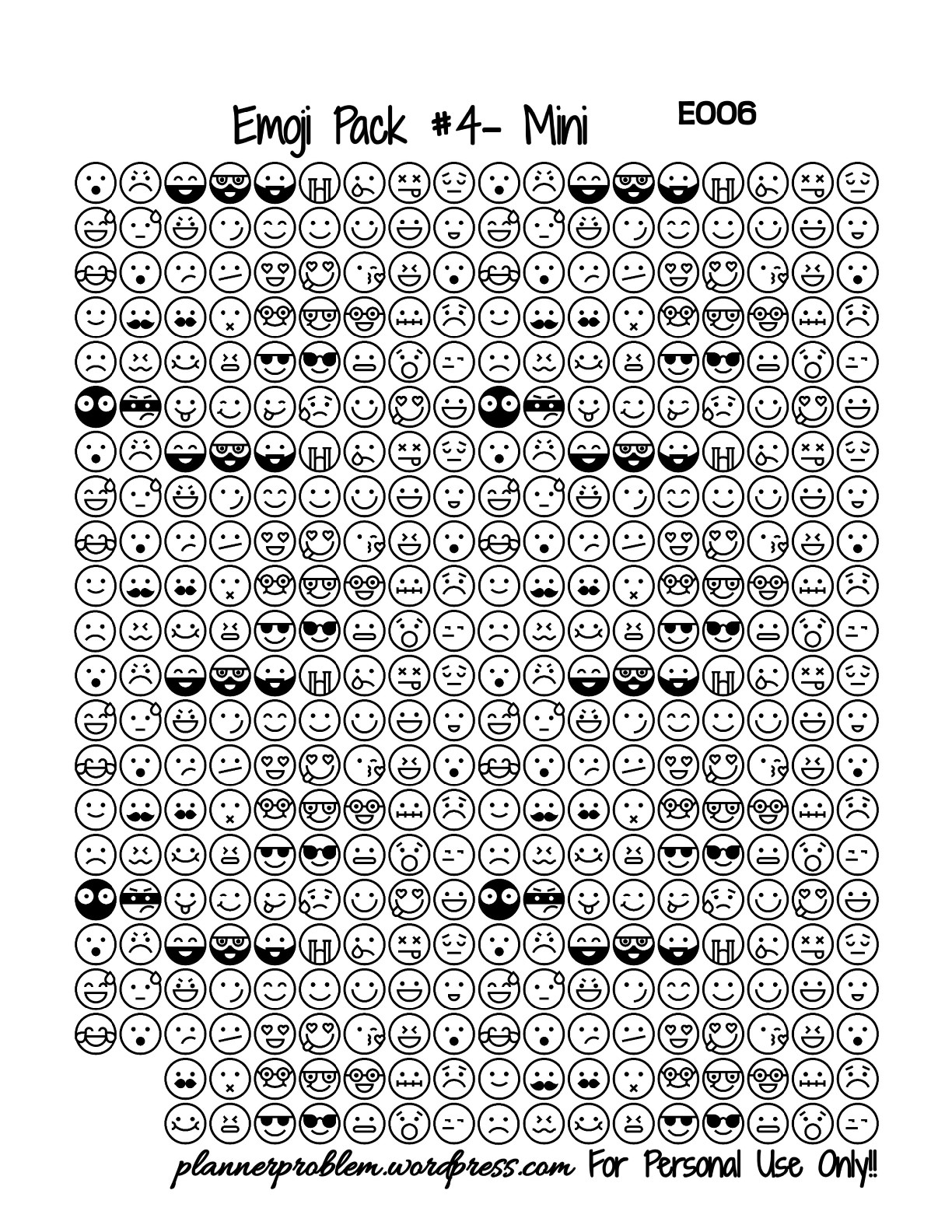 Emoji Pack 4 Black U0026 White Free Printable Planner Stickers PlannerProblem
