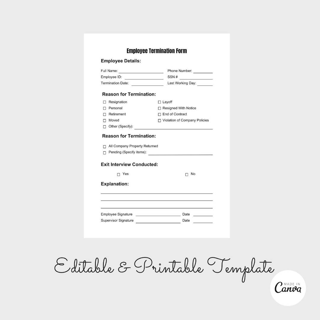 printable employee termination form