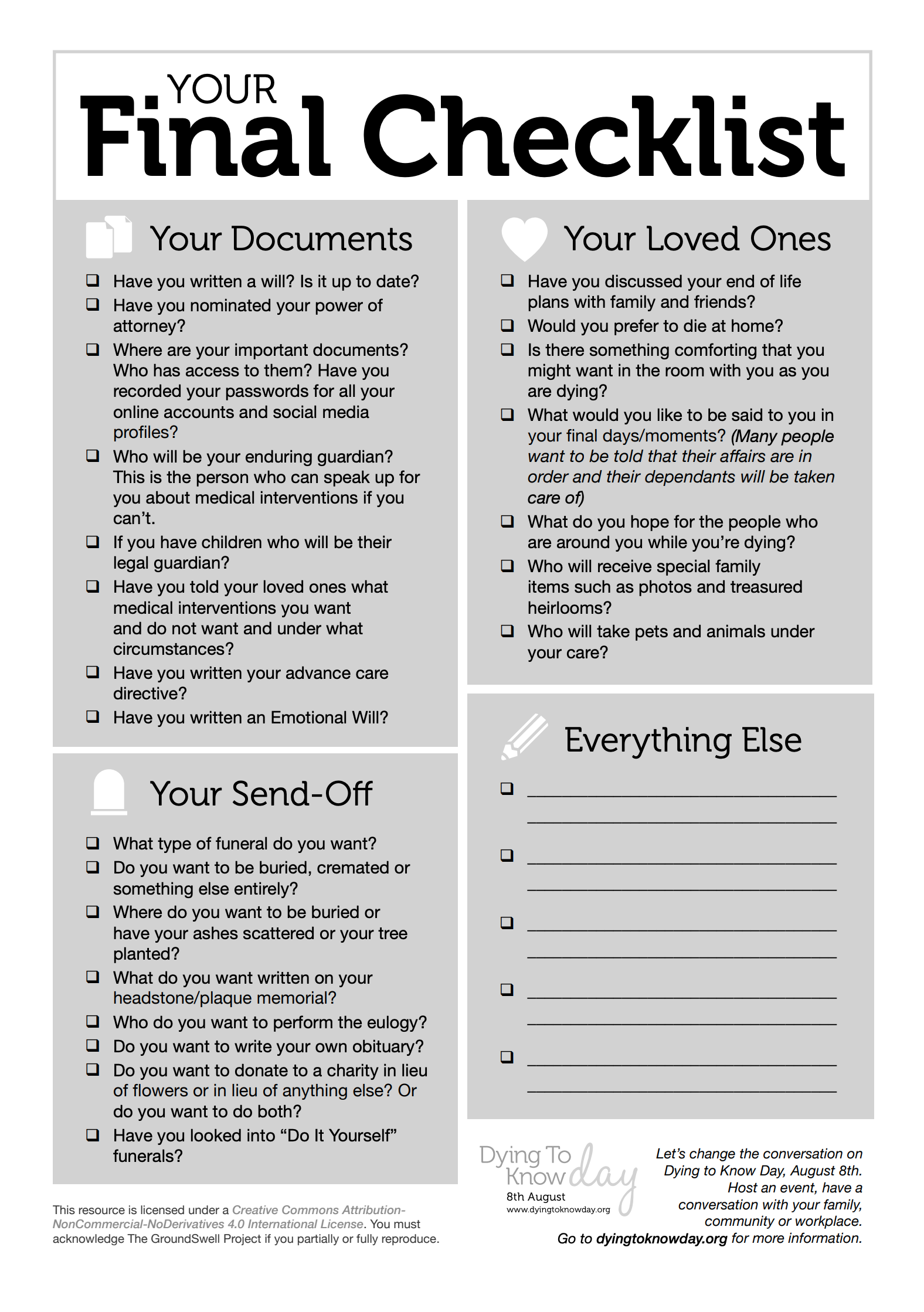 End Of Life Planning Tender Funerals Worksheets Library