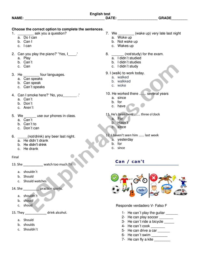 ENGLISH TEST BEGINNERS ESL Worksheet By Mary1481
