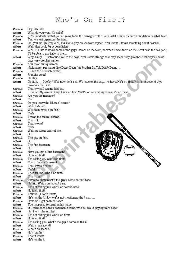 English Worksheets Abbott U0026 Costello Who s On First ws 
