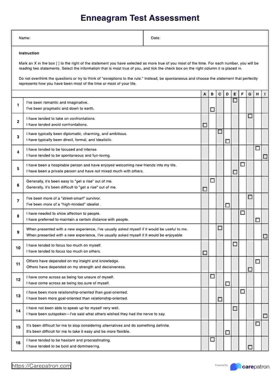Enneagram Test U0026 Example Free PDF Download