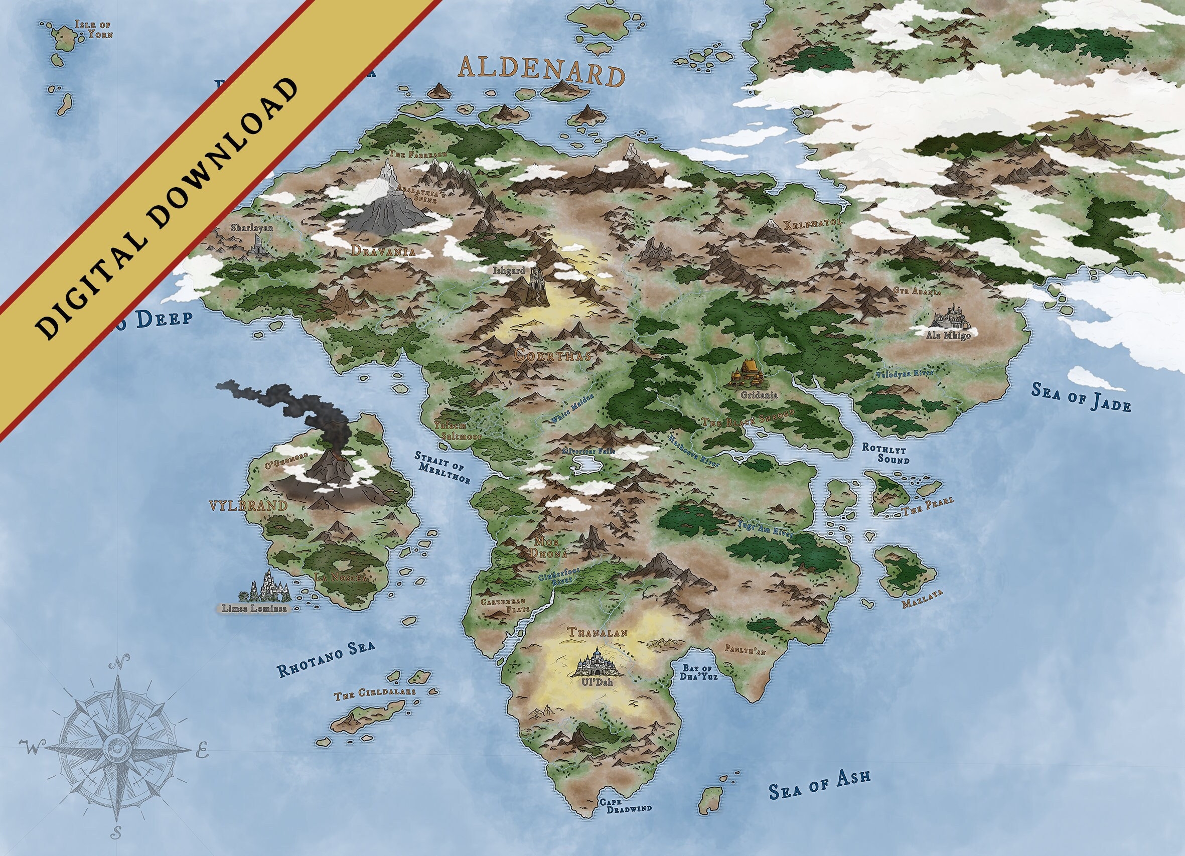 Eorzea Full Color Map From Final Fantasy XIV Online DIGITAL DOWNLOAD Etsy
