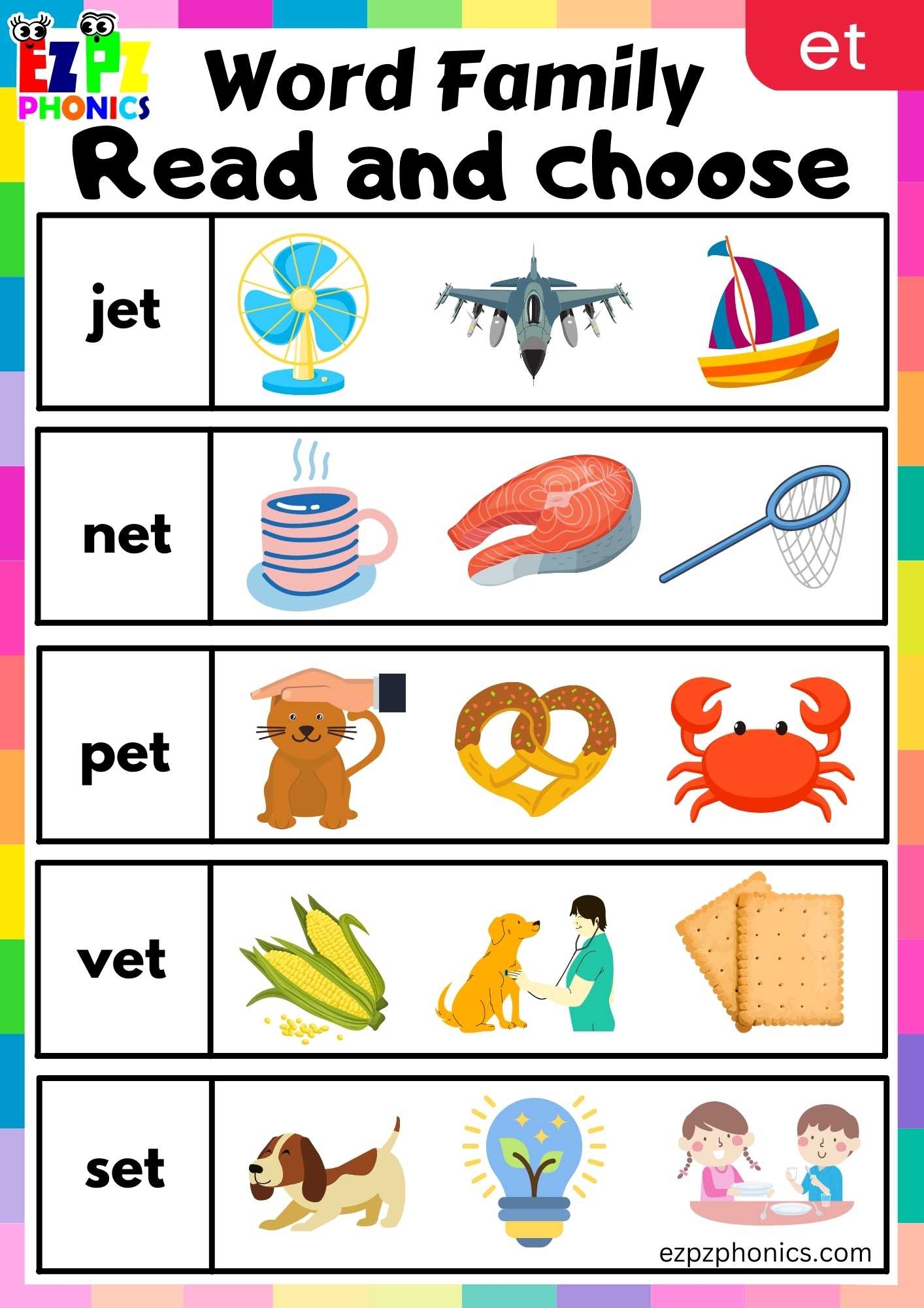 ET Words Read And Choose Phonics Word Families Worksheet  ET Words Read And Choose Phonics Word Families Worksheet