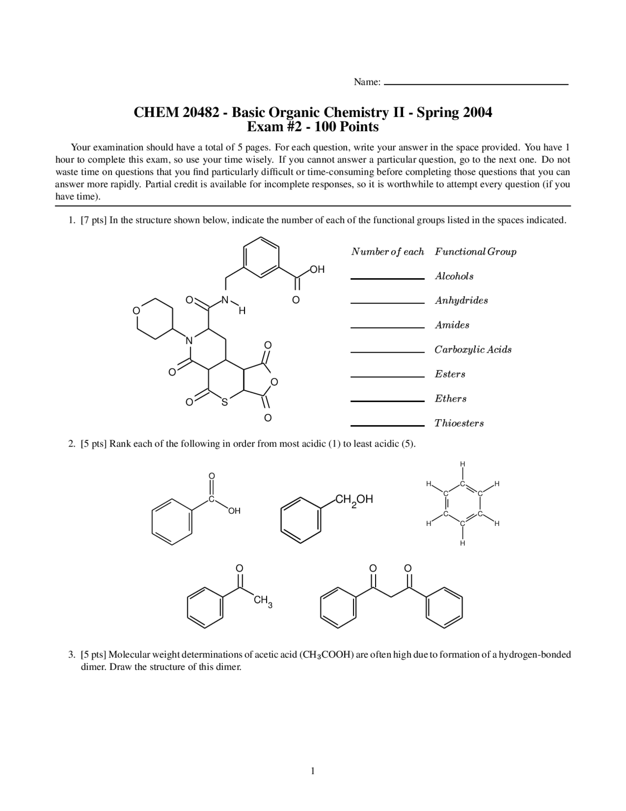 Exam 2 For Basic Organic Chemistry II CHEM 20482 Exams Organic Chemistry Docsity