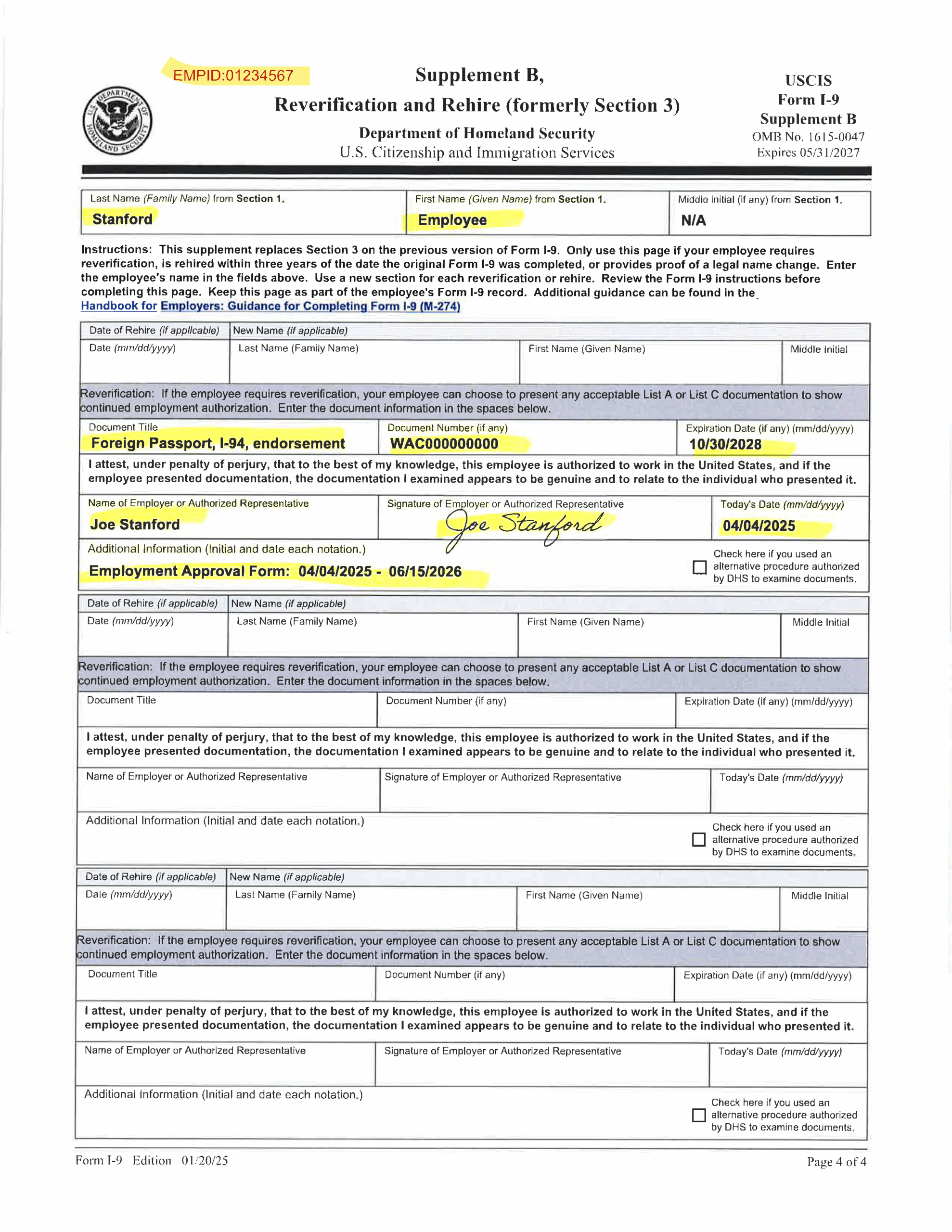 Examples Of Completed Form I 9 For Stanford