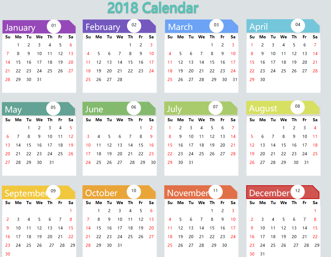 EXCEL Of 2018 Monthly Calendar xlsx WPS Free Templates