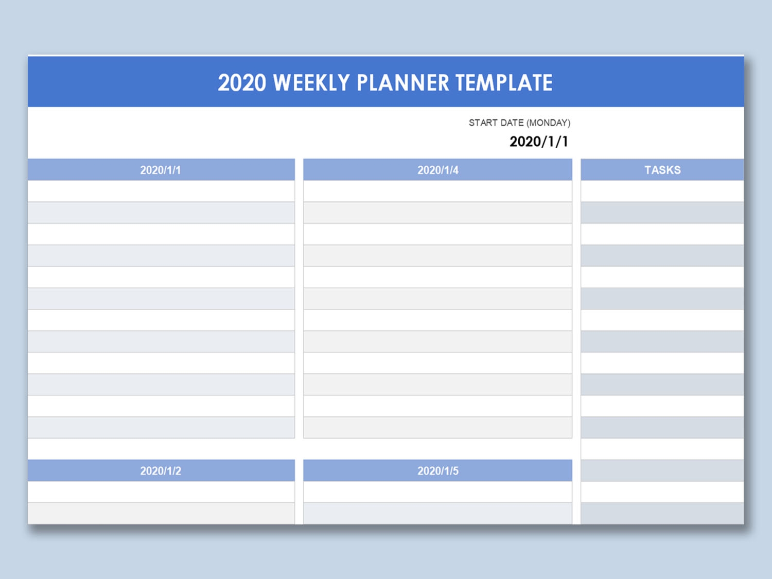 EXCEL Of 2020 Weekly Planner Template xlsx WPS Free Templates