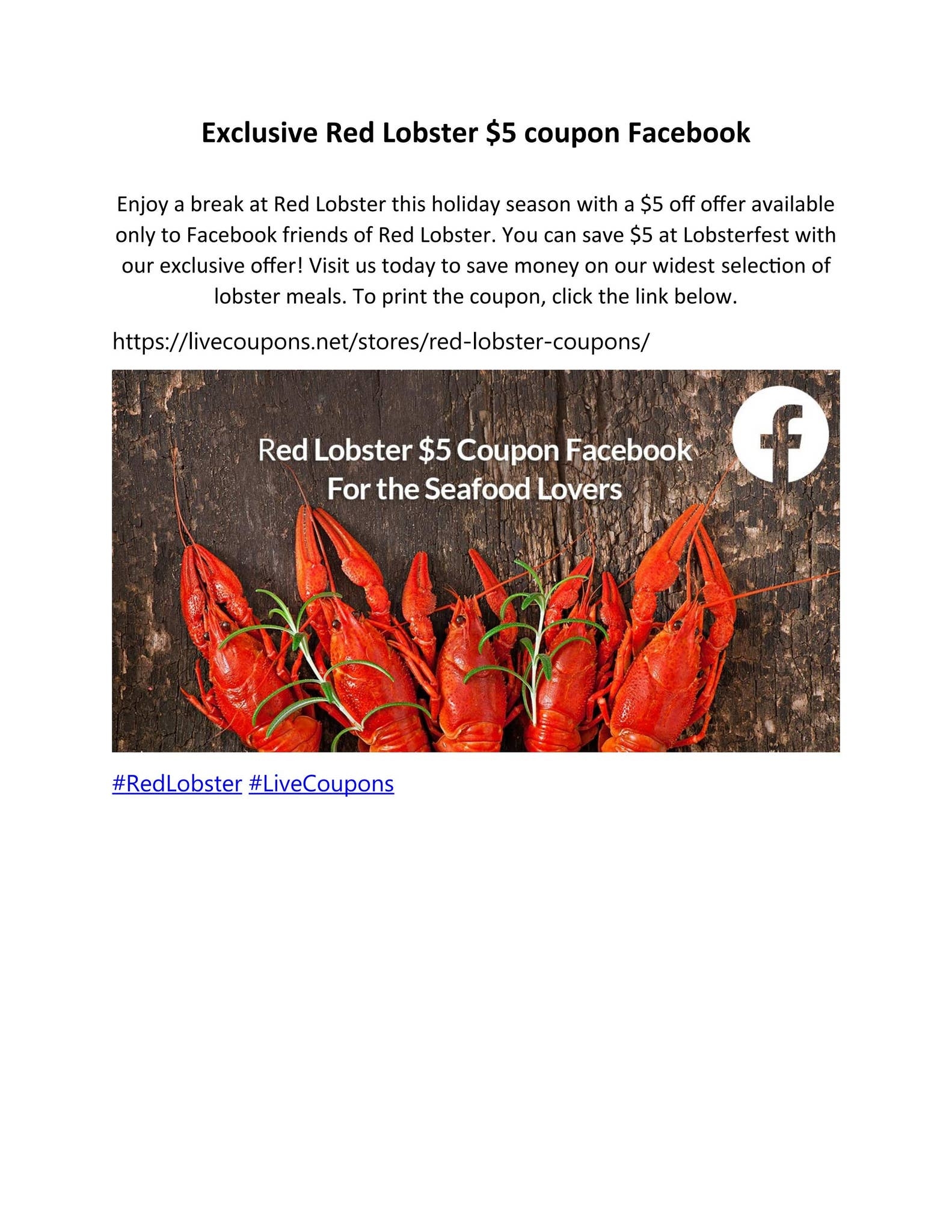 Exclusive Red Lobster 5 Coupon Facebook By Live Coupons Issuu