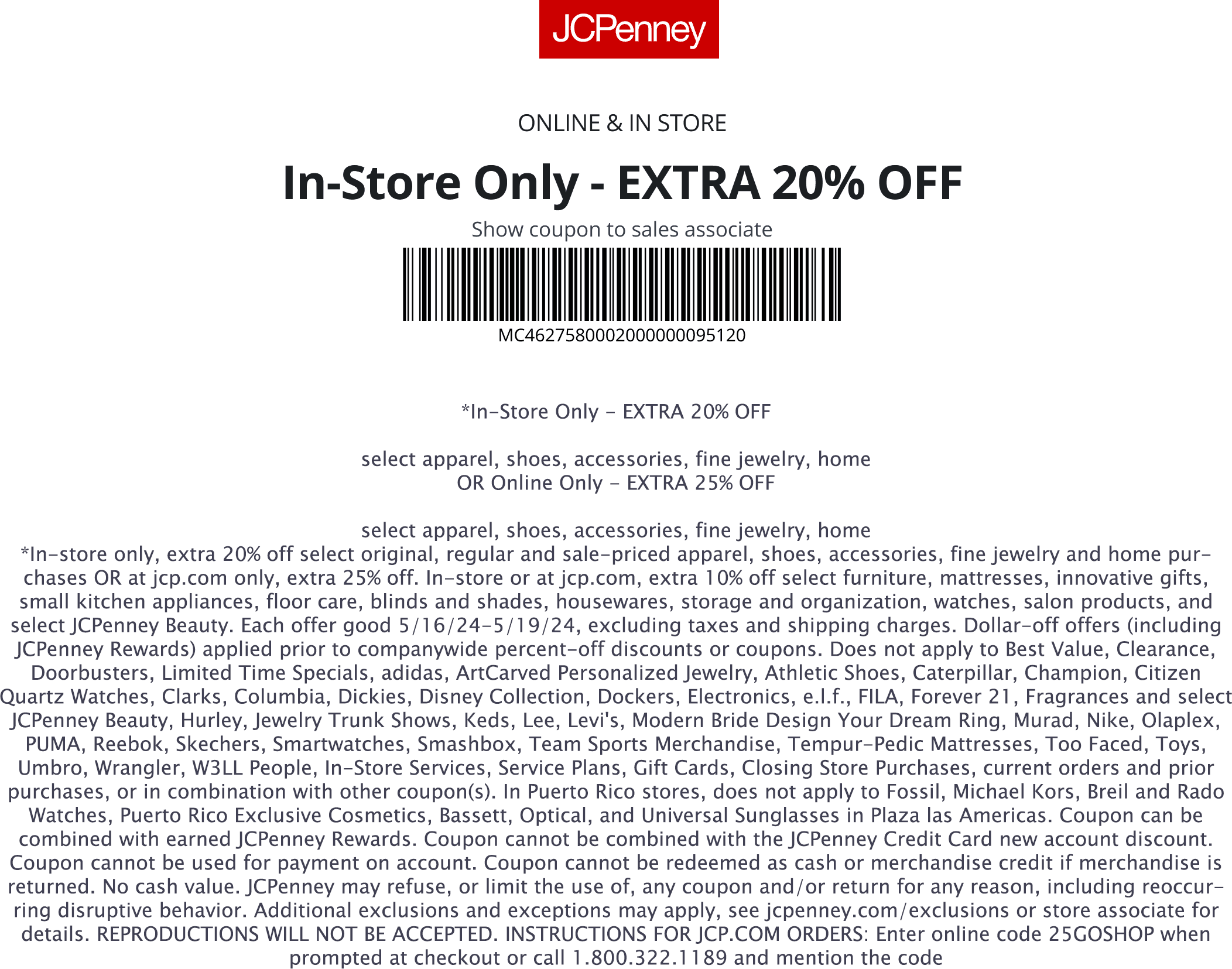 Extra 20 Off At JCPenney Or Online Via Promo Code 25GOSHOP jcpenney The Coupons App 