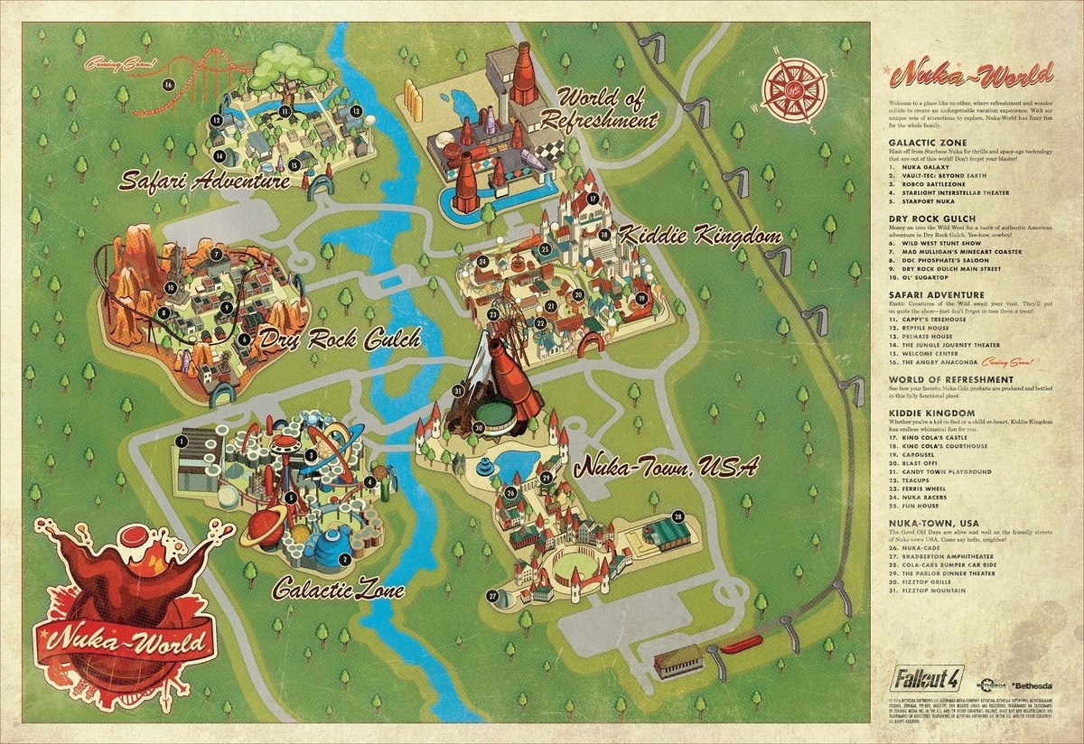 Fallout 4 Nuka World Map Poster Print T152