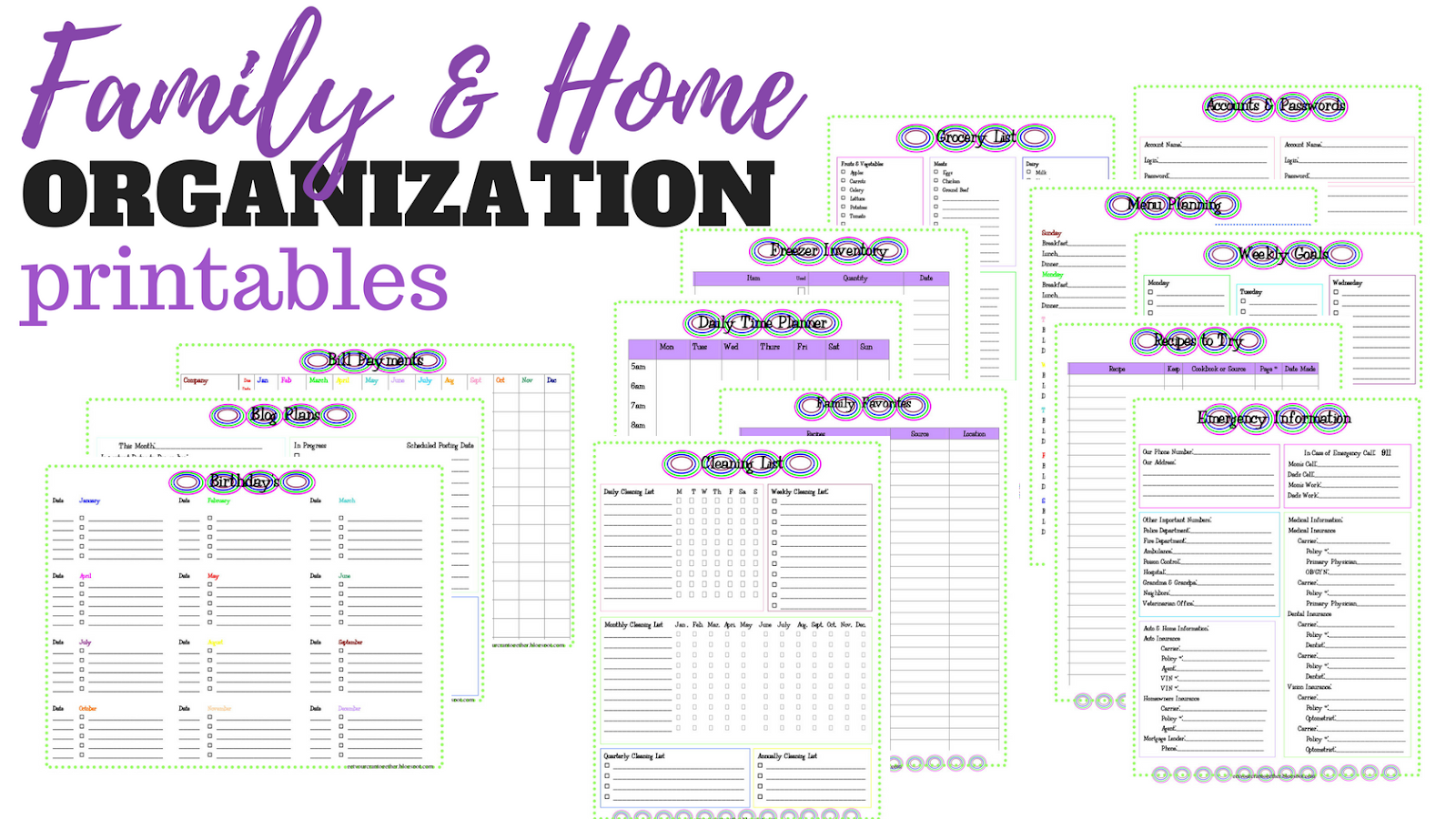 free printable household binder