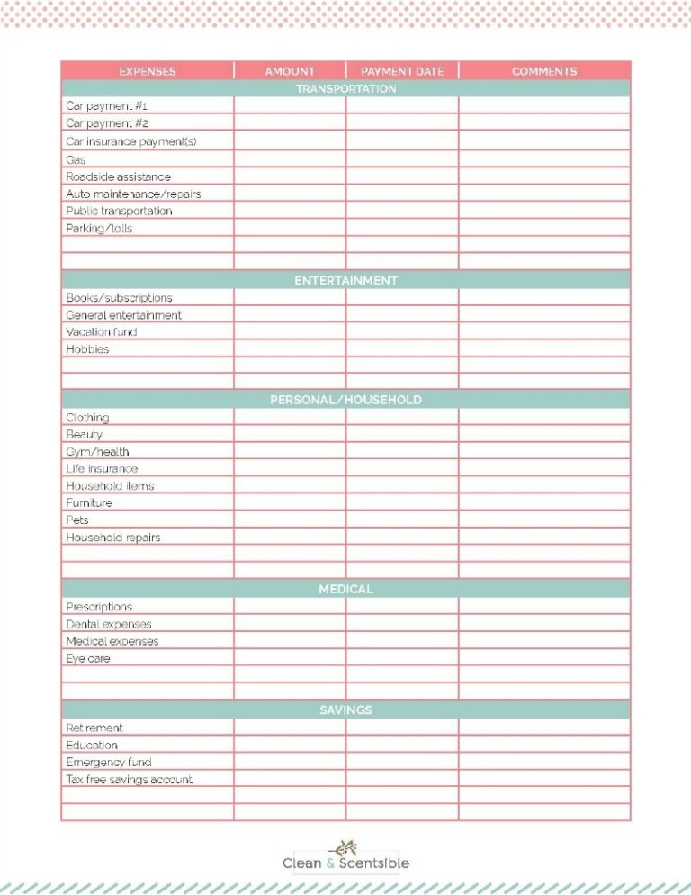 Family Binder Budgeting Printables Clean And Scentsible