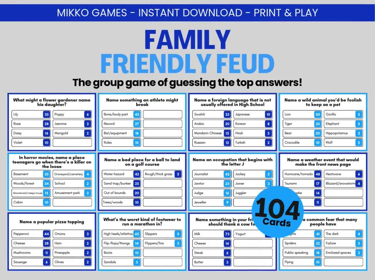 Family Friendly Feud Printable Party Game Downloadable Family 