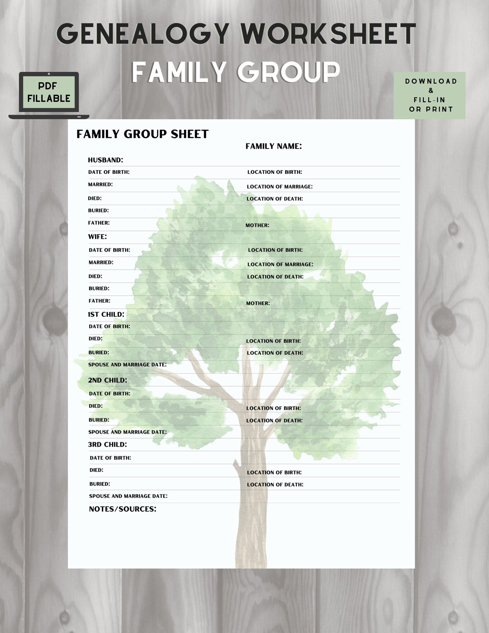 Family Group Sheet Download PDF Fillable Genealogy Family Sheet