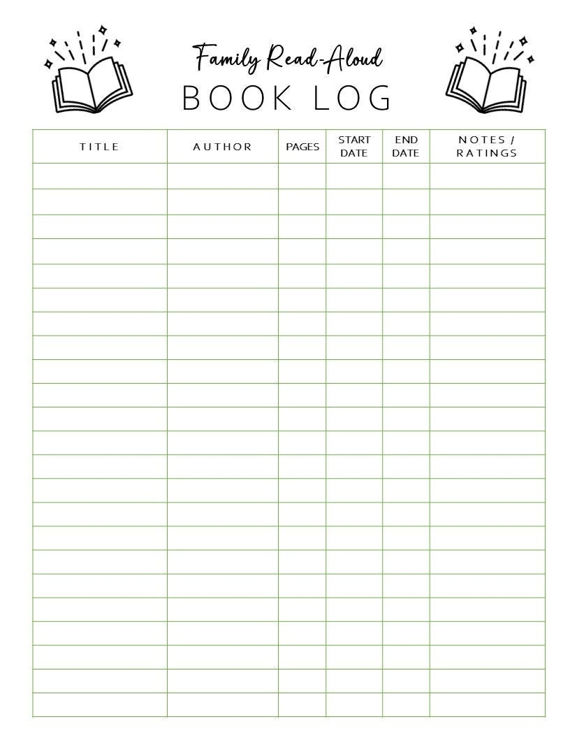 Family Reading Log Template Family Reading Log Printable Reading Log For Families Reading Log For Kids Book Log Book Tracker Etsy