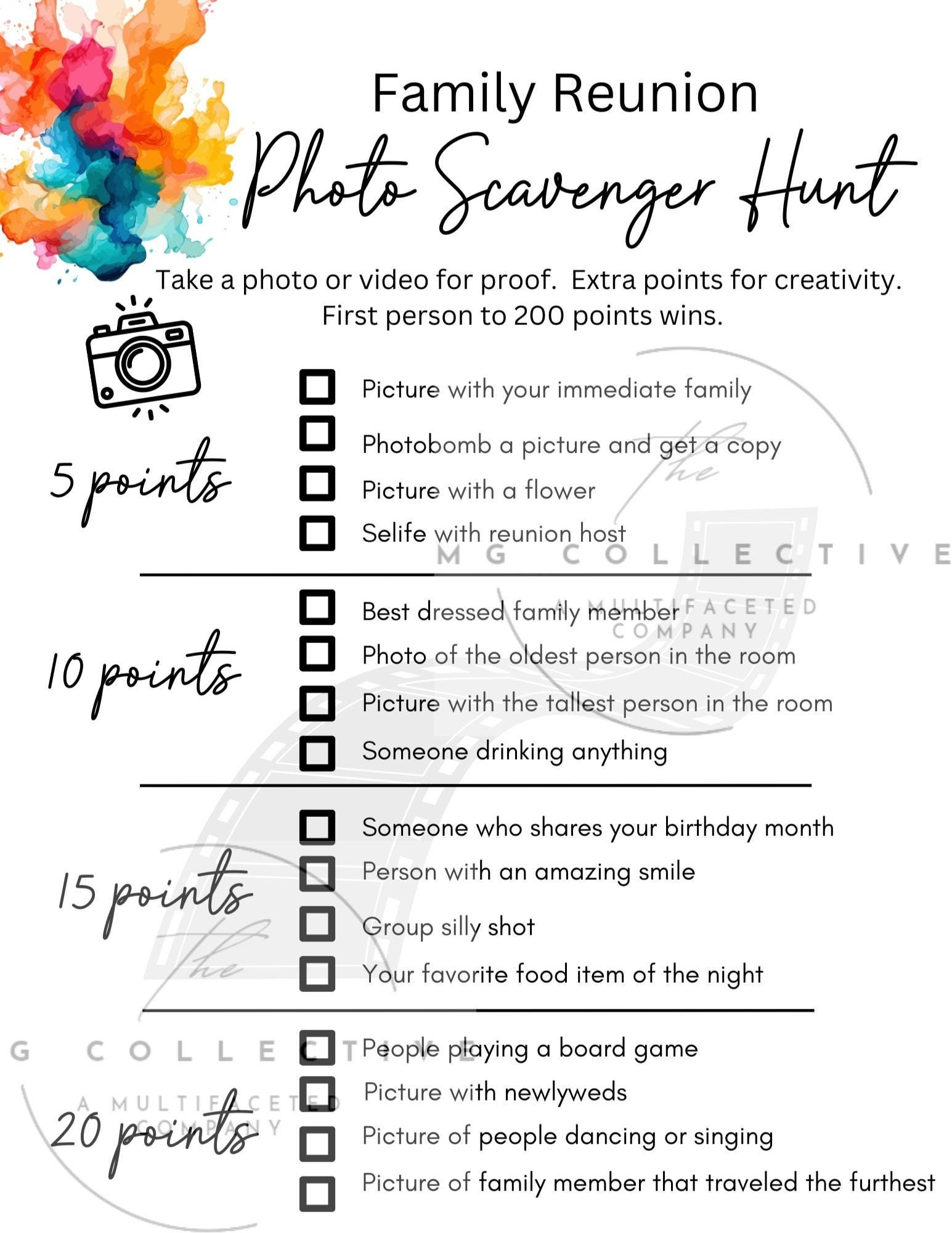 Family Reunion Photo Scavenger Hunt Etsy