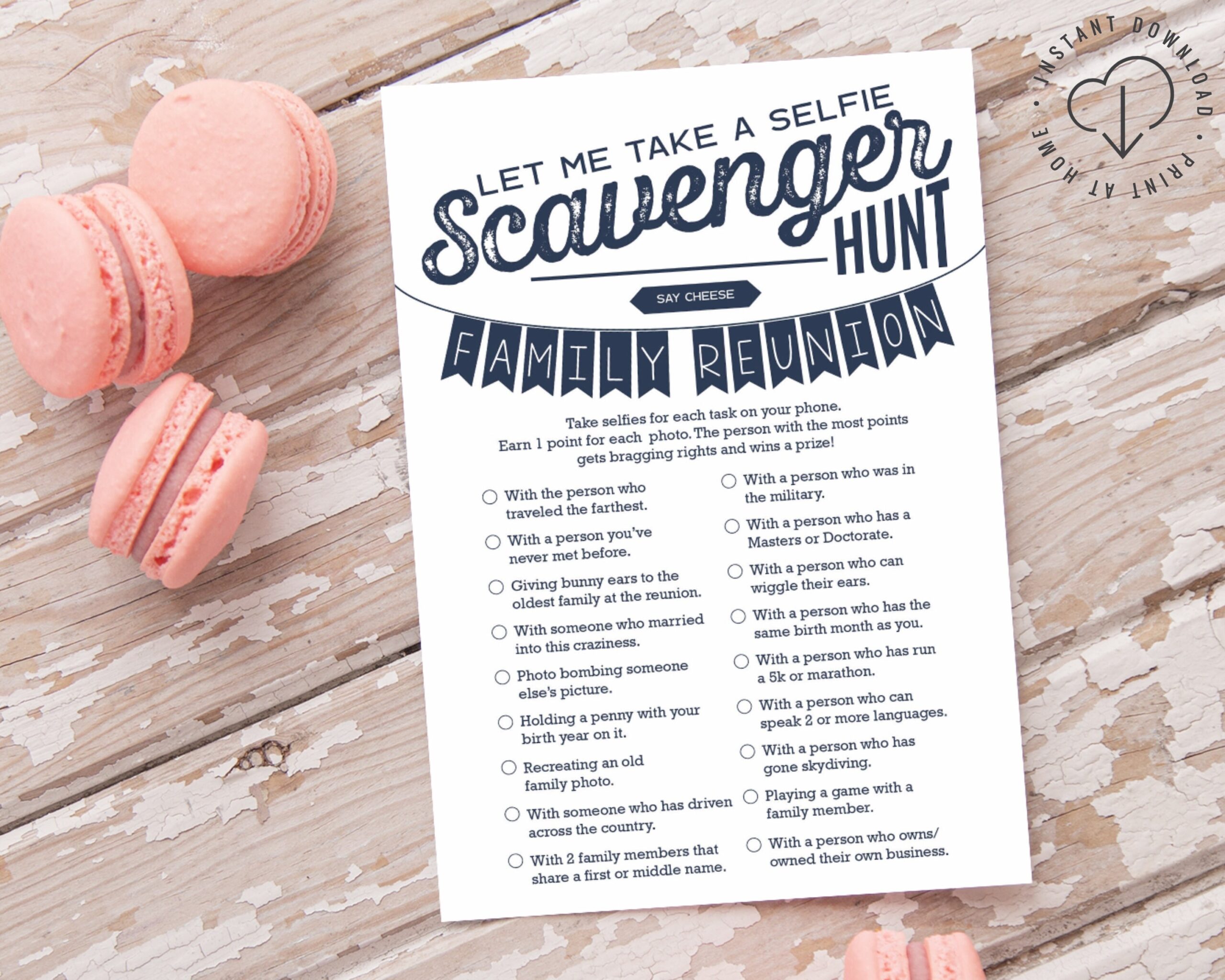 Family Reunion Photo Scavenger Hunt Game Card Instant Download Etsy