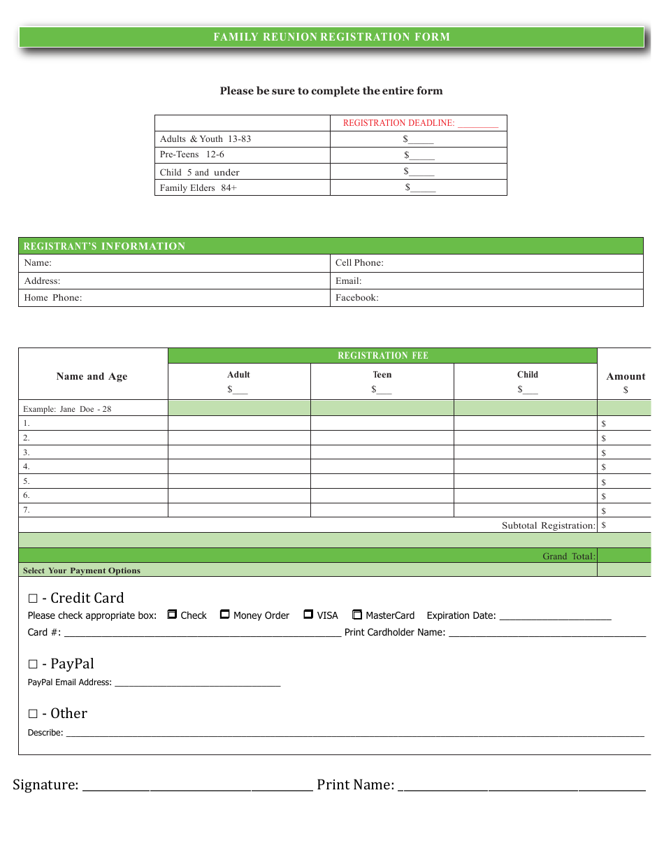 Family Reunion Registration Form Fill Out Sign Online And Download PDF Templateroller
