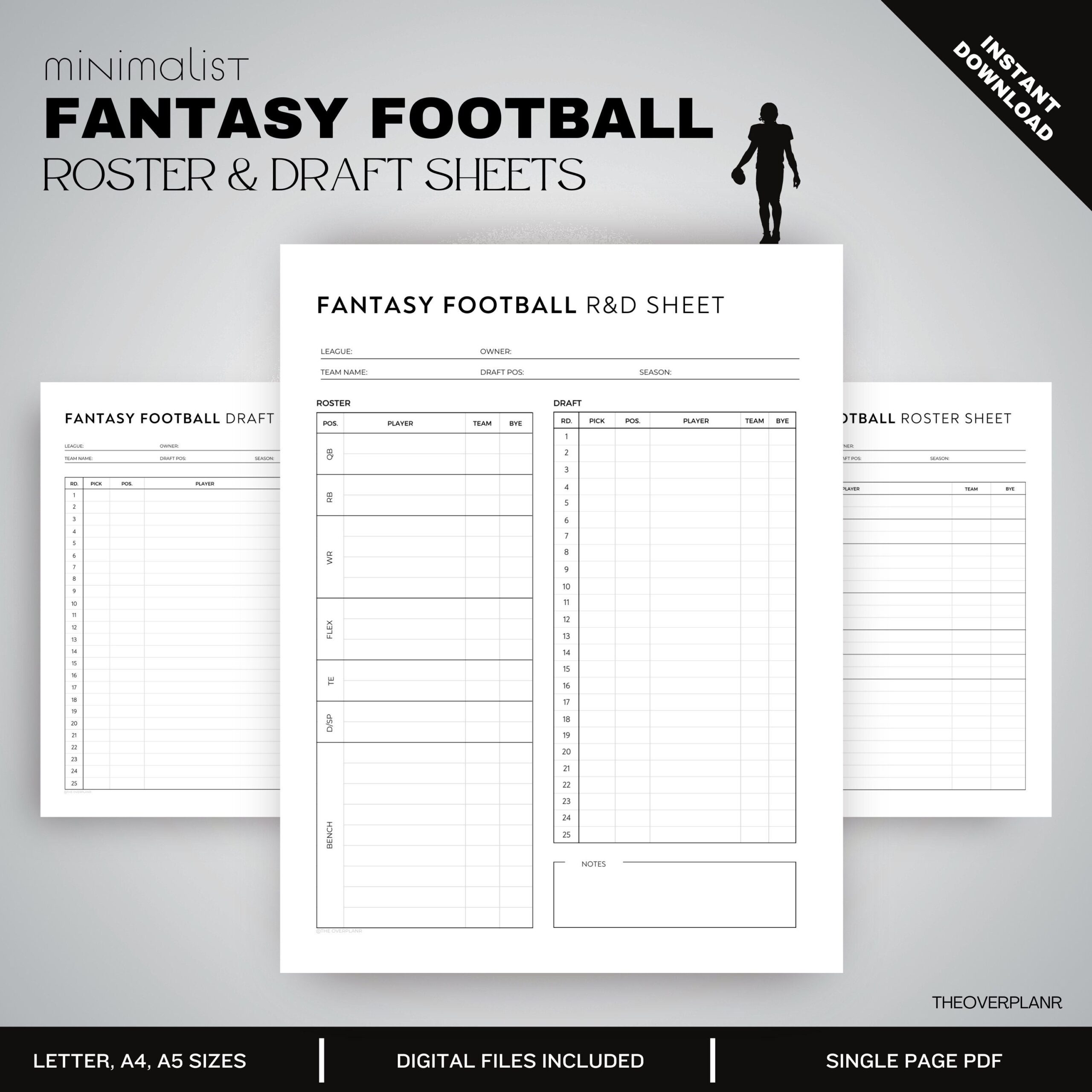 Fantasy Football Draft Sheet Template Printable Sheet Digital 