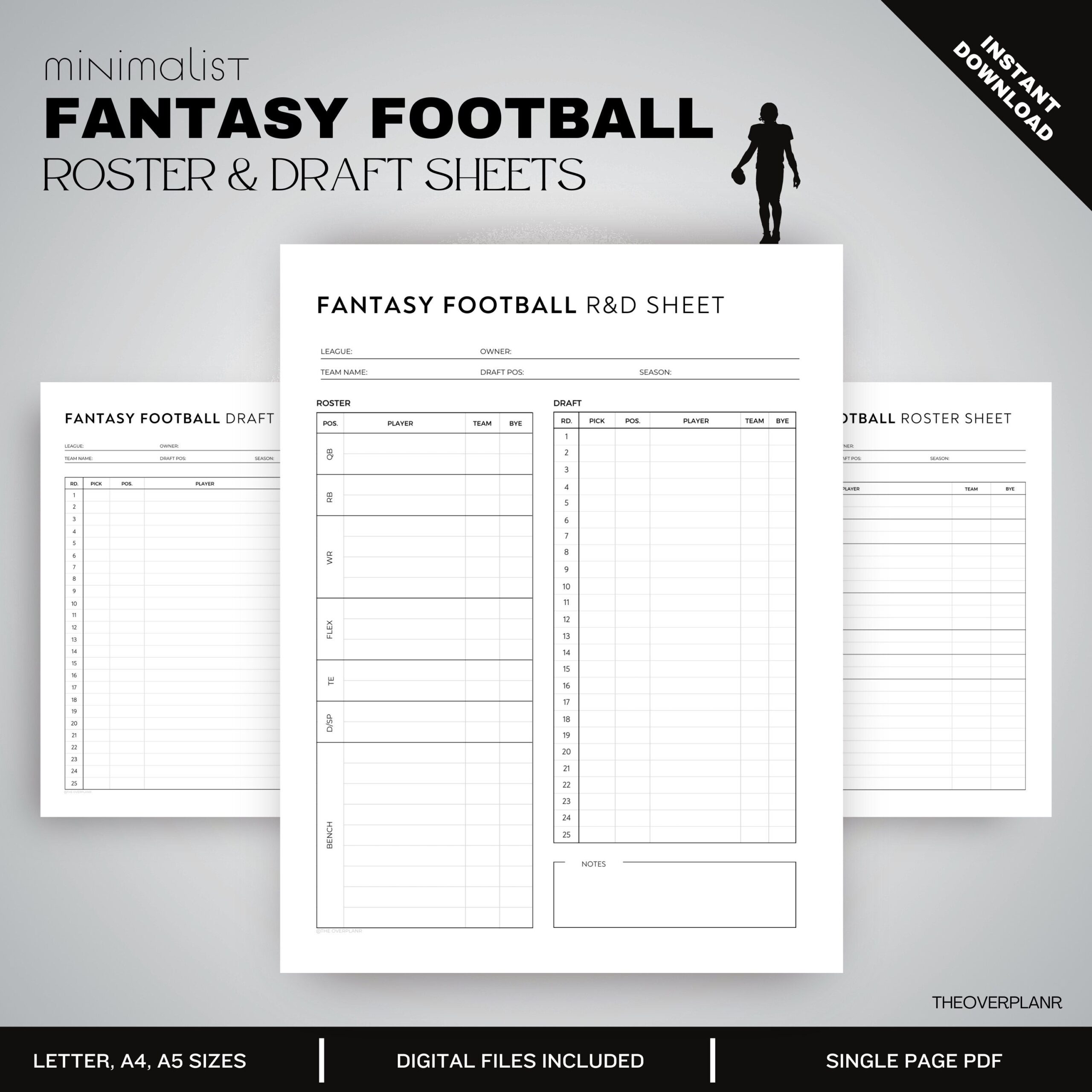 Fantasy Football Draft Sheet Template Printable Sheet Digital 