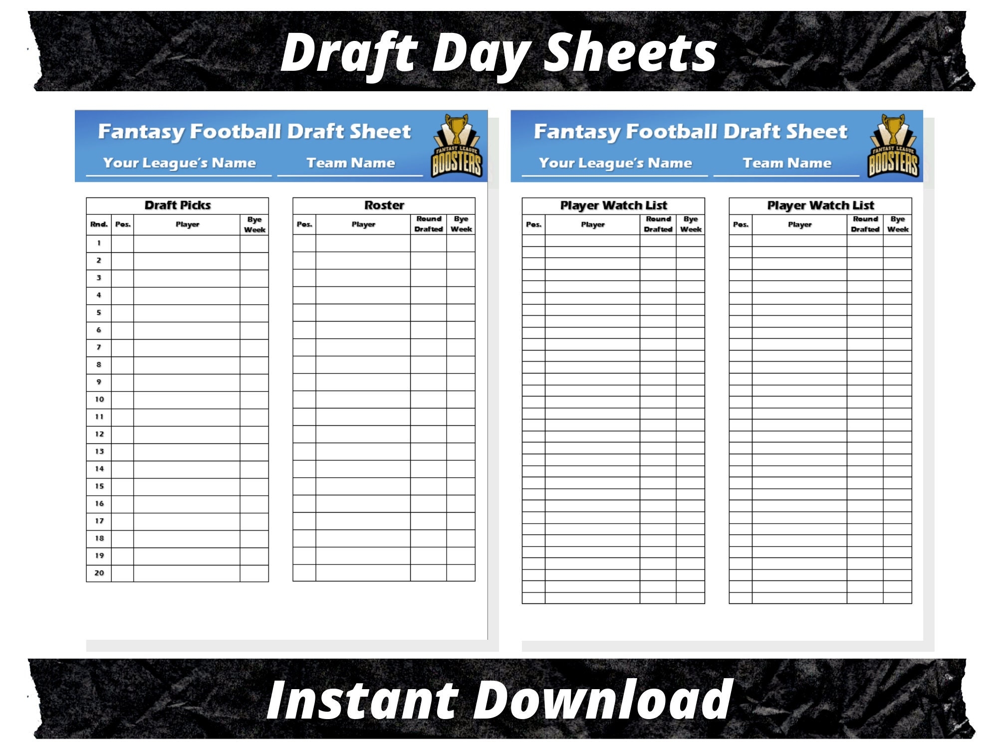 Fantasy Football Draft Sheets 2025 Season Microsoft Word 