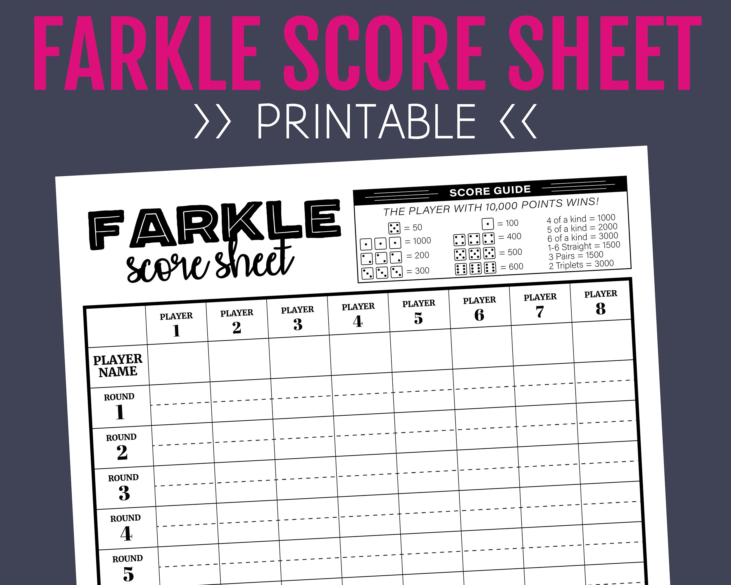 Farkle Score Sheet Printable Score Sheet Digital Instant 