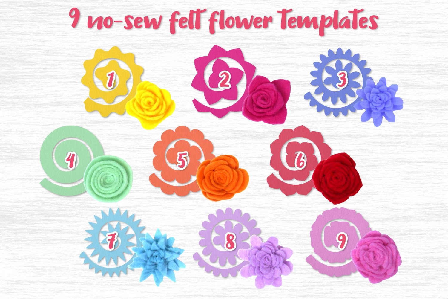 Felt Flowers Svg Rolled Flower Svg No Sew Felt Flower Set
