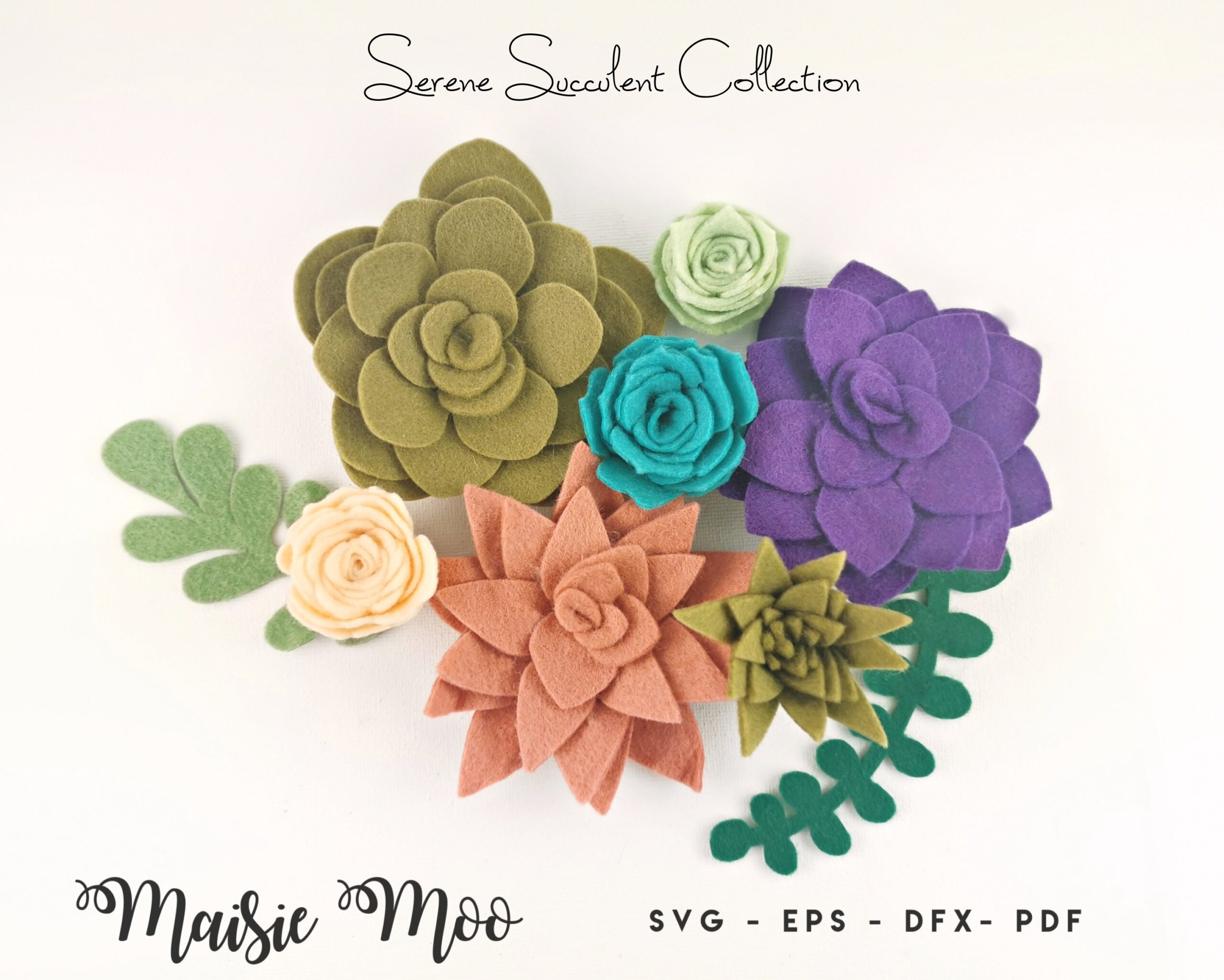 Felt Succulent SVG Pattern Felt Flower Template felt Succulent PDF Succulent Wreath DIY Felt Letter Board Diy Felt Plants Maisie Moo Etsy