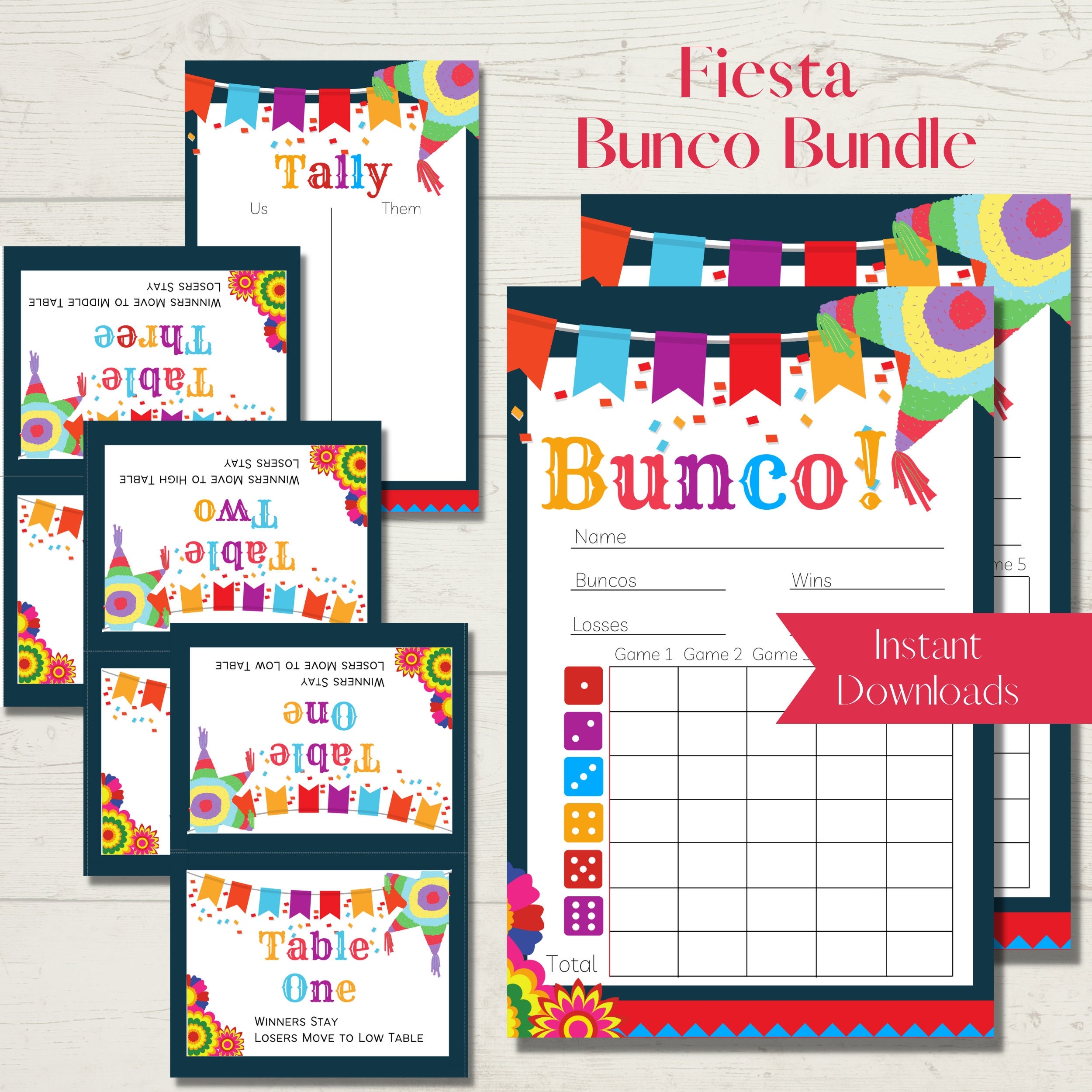 Fiesta Printable Bunco Score Cards Tally Sheets And Table Numbers Etsy