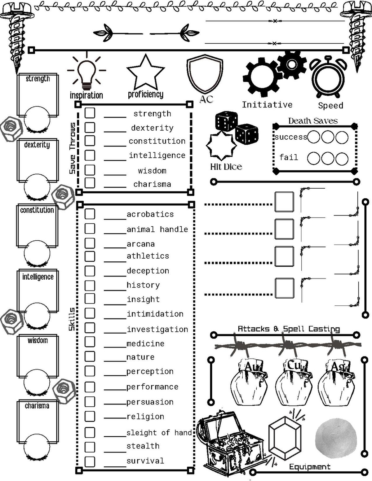 d d 5e character sheet printable pdf
